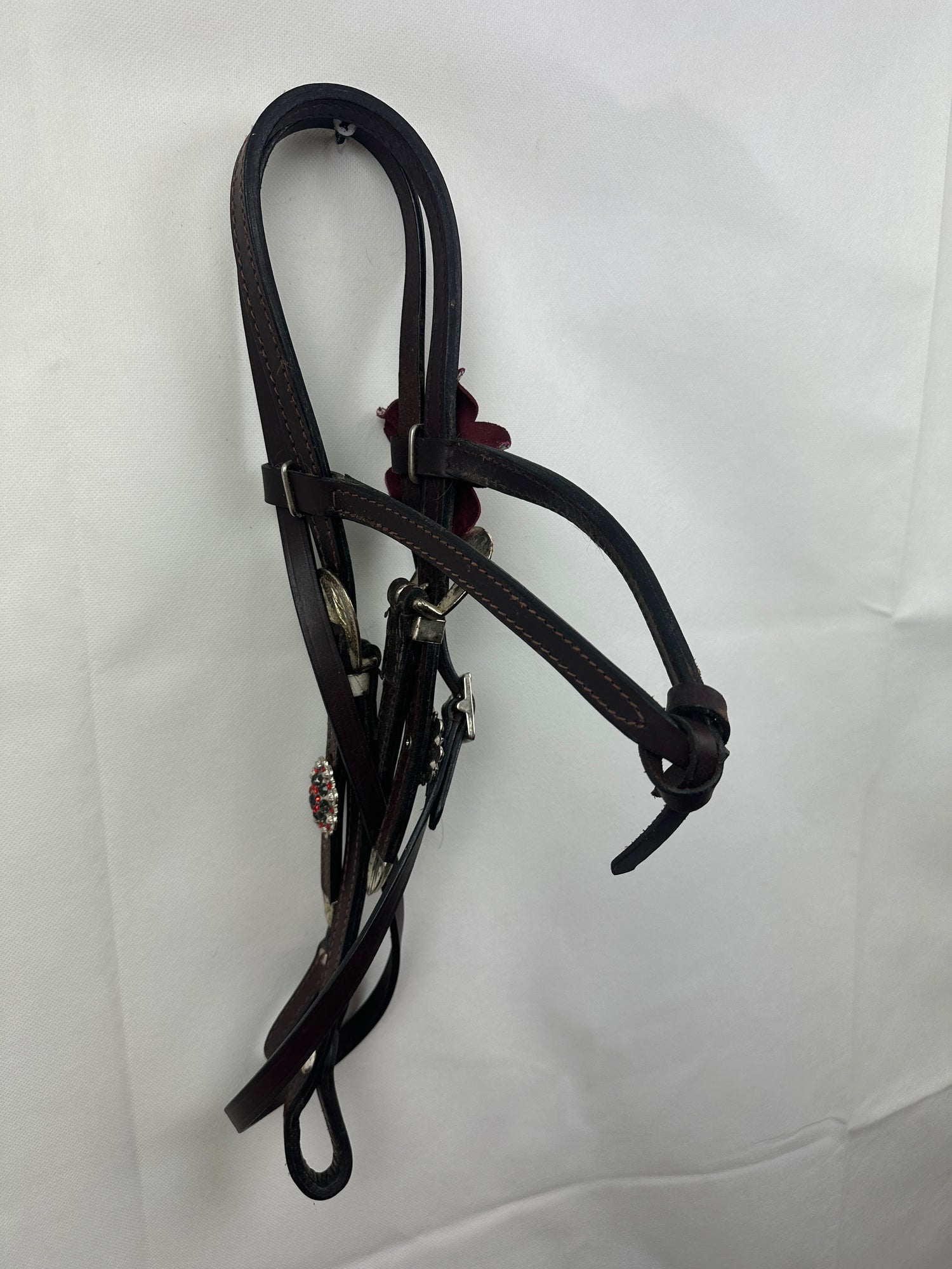 Western leather headstall with red bling