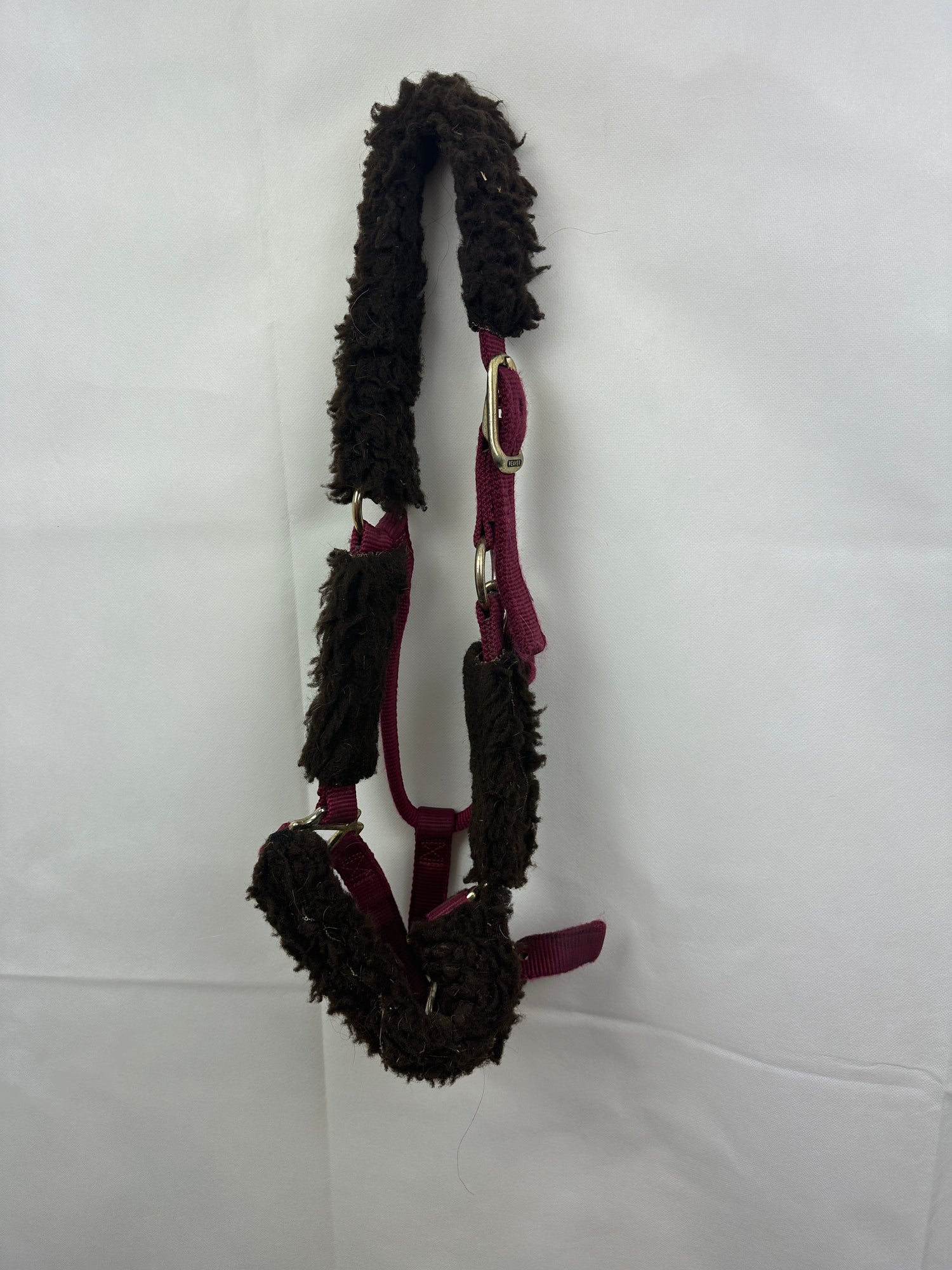 dk red horse halter with brown fleece