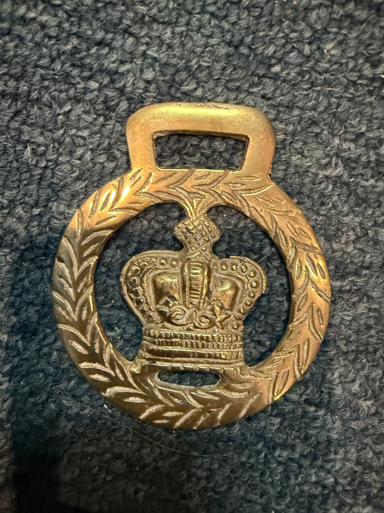 Crown & Laurel Horse Brass Medallion - Traditional Heraldic Harness Ornament