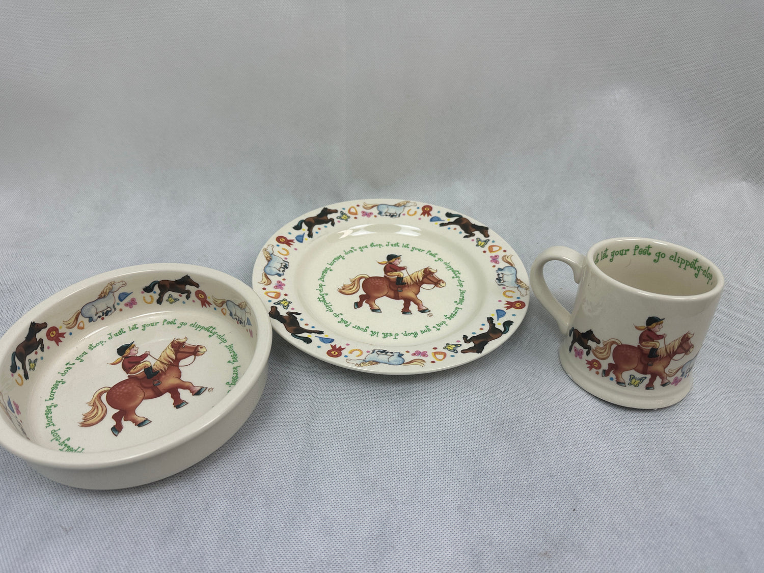 set of 4 - Anderton England Pottery Child's 3 Piece set "Horsey"