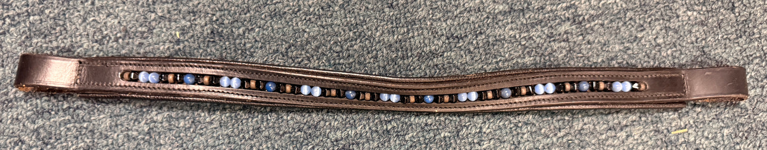 Horse Brow Band Black leather blue and black beads