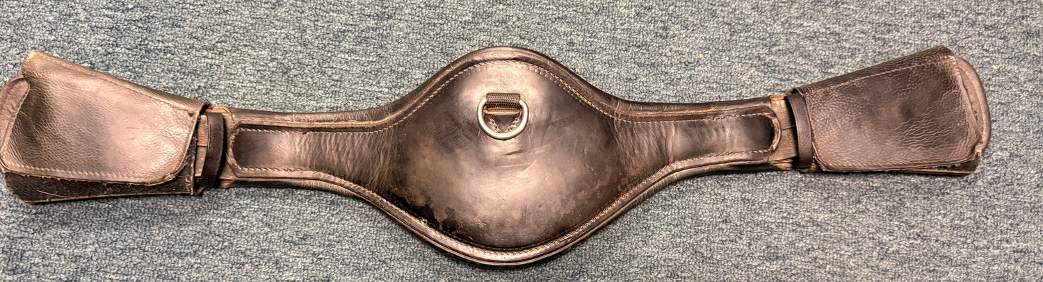 28" Black Leather Dressage Girth with velcro buckle covers