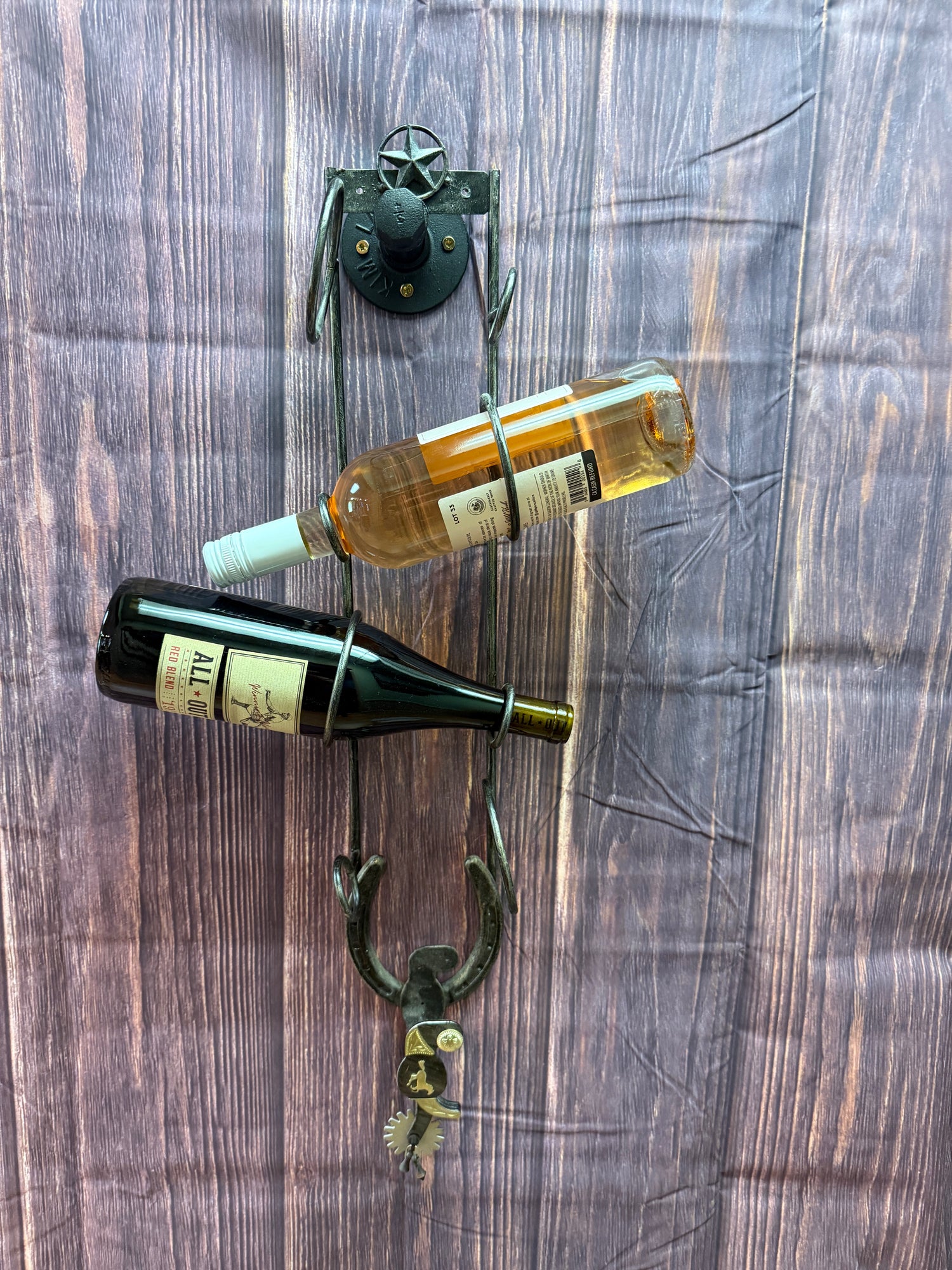 Western Themed 4 bottle Wine Rack