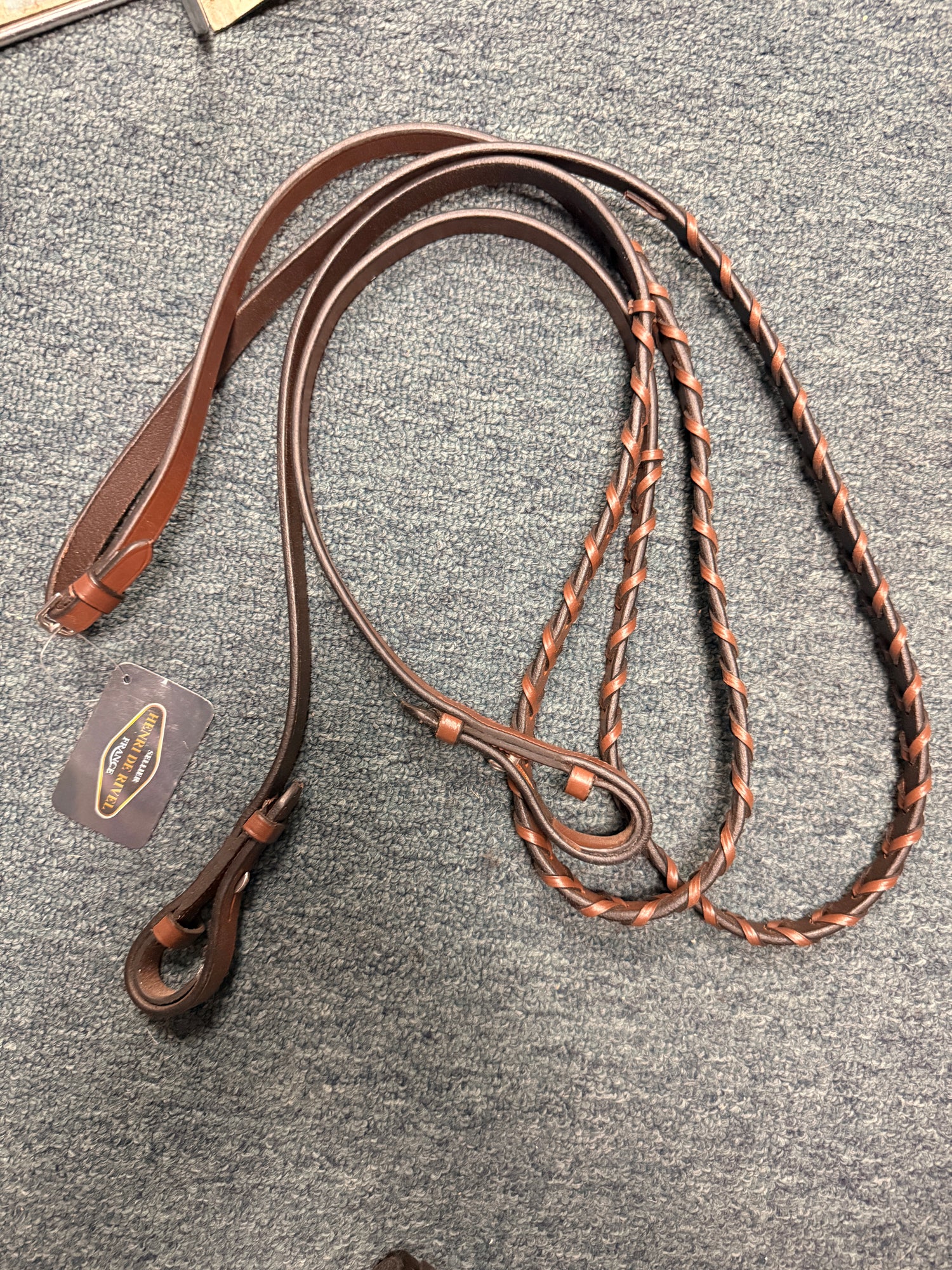 HDR long reins brown leather laced