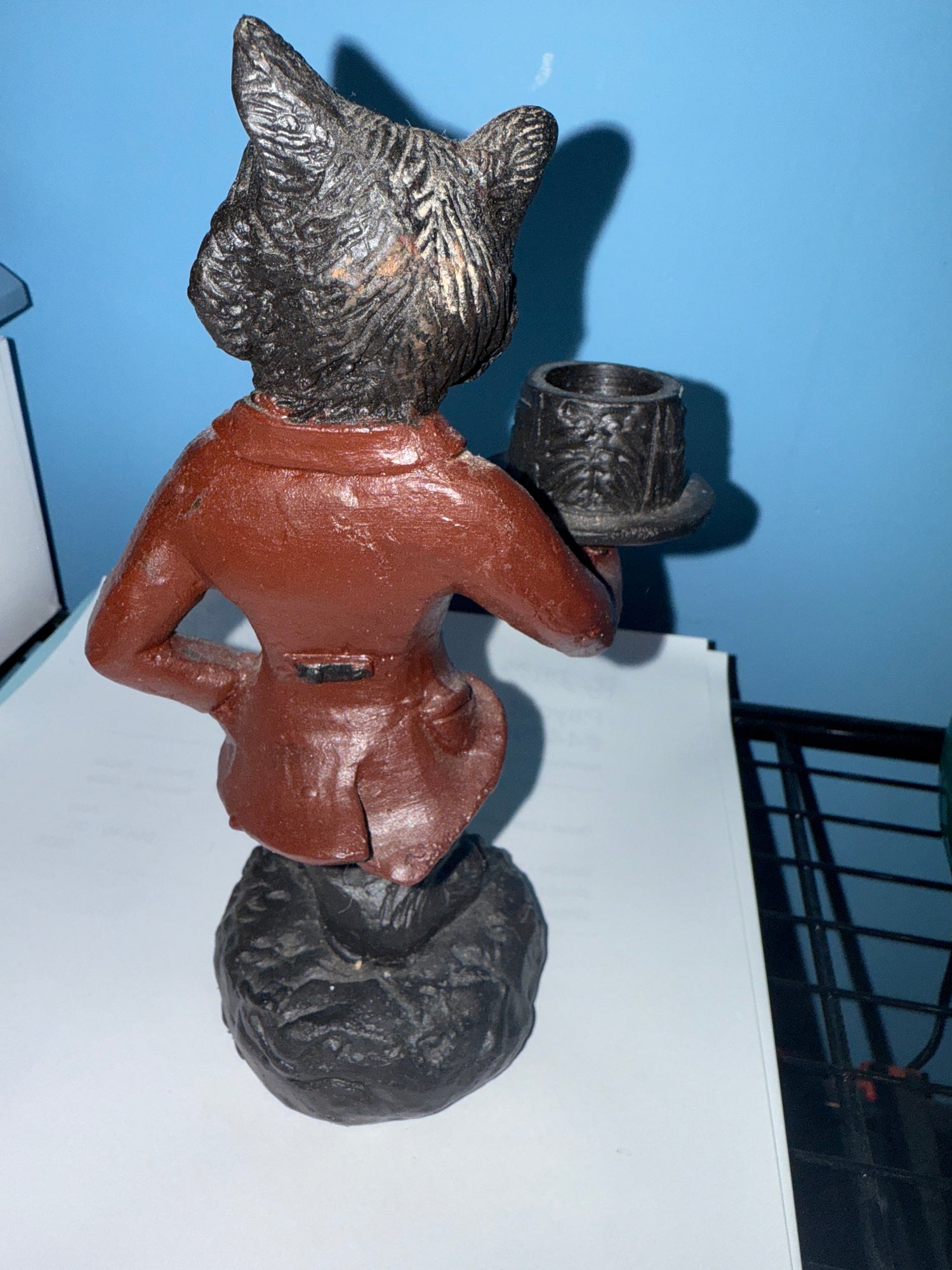 Cast Iron Fox in Scarlet Coat Candle Holder
