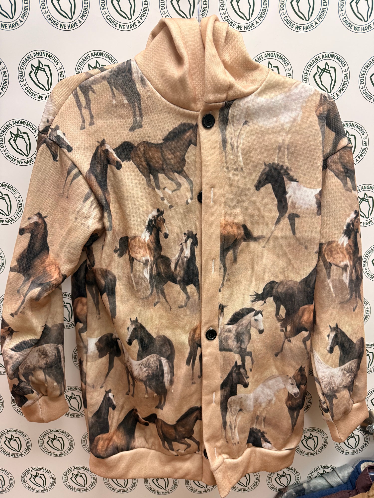 Horse Print Button down hoodie thin