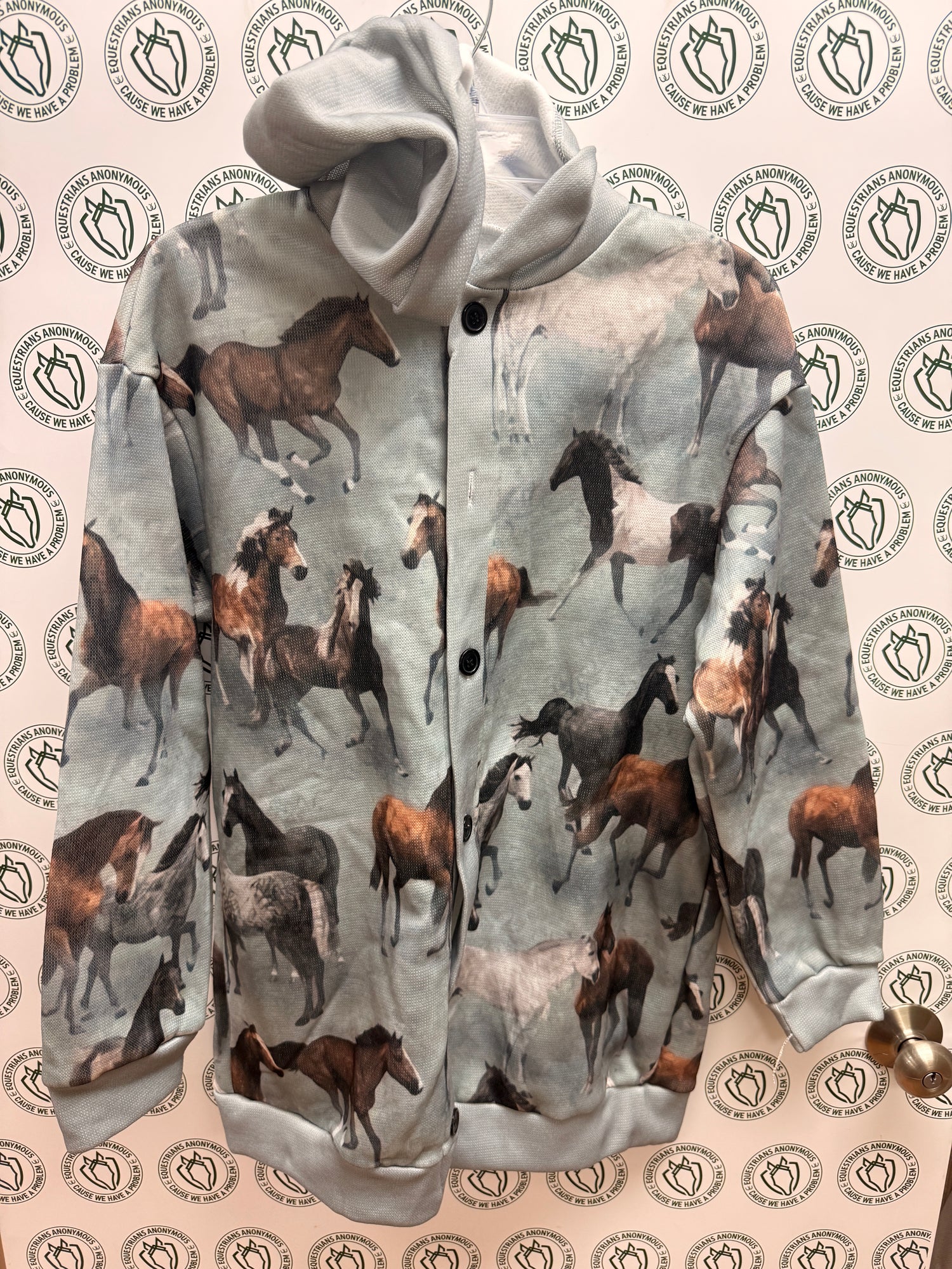 Horse Print Button down hoodie thin