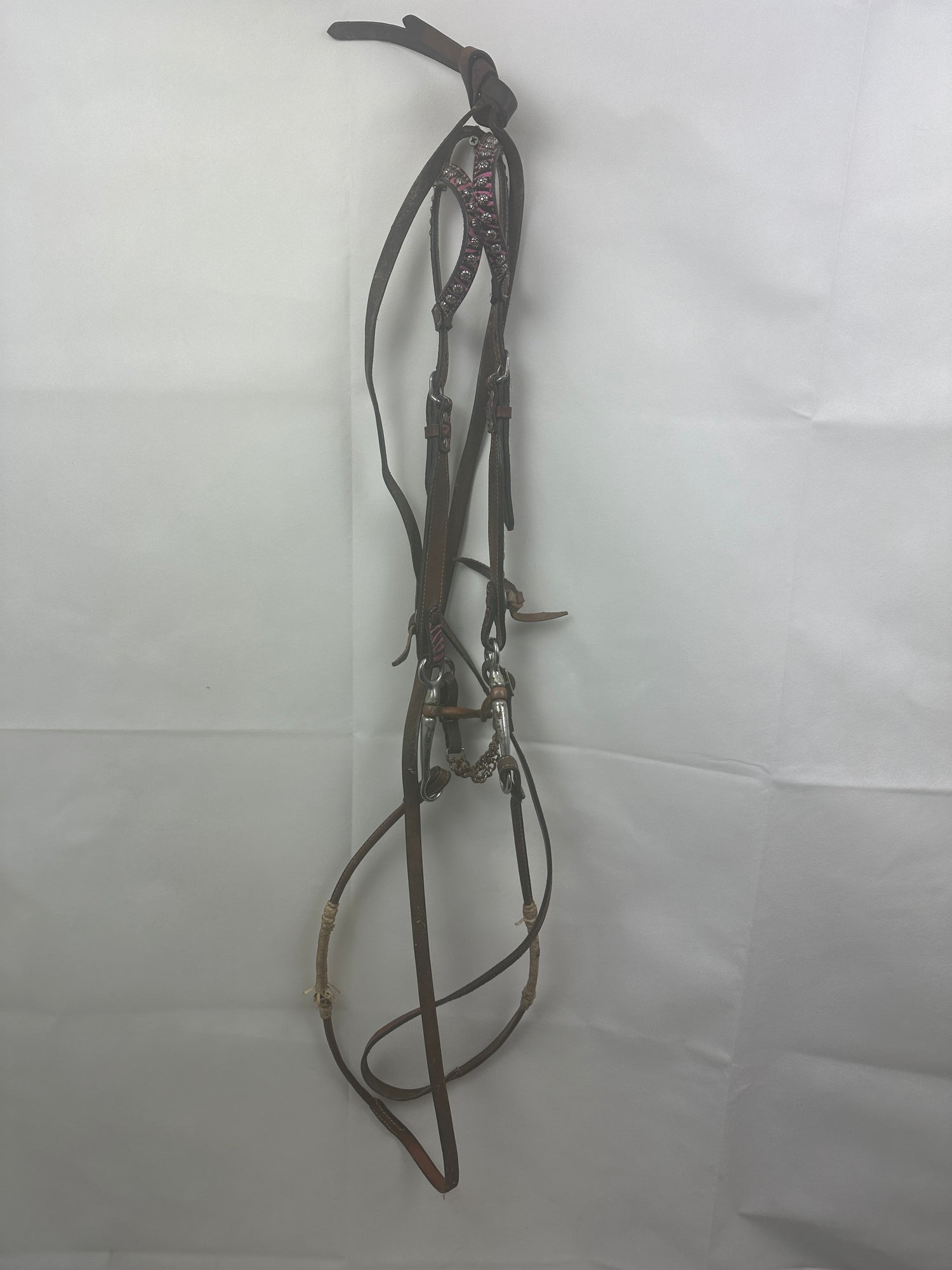 Western bridle with Reins Pink Zebra