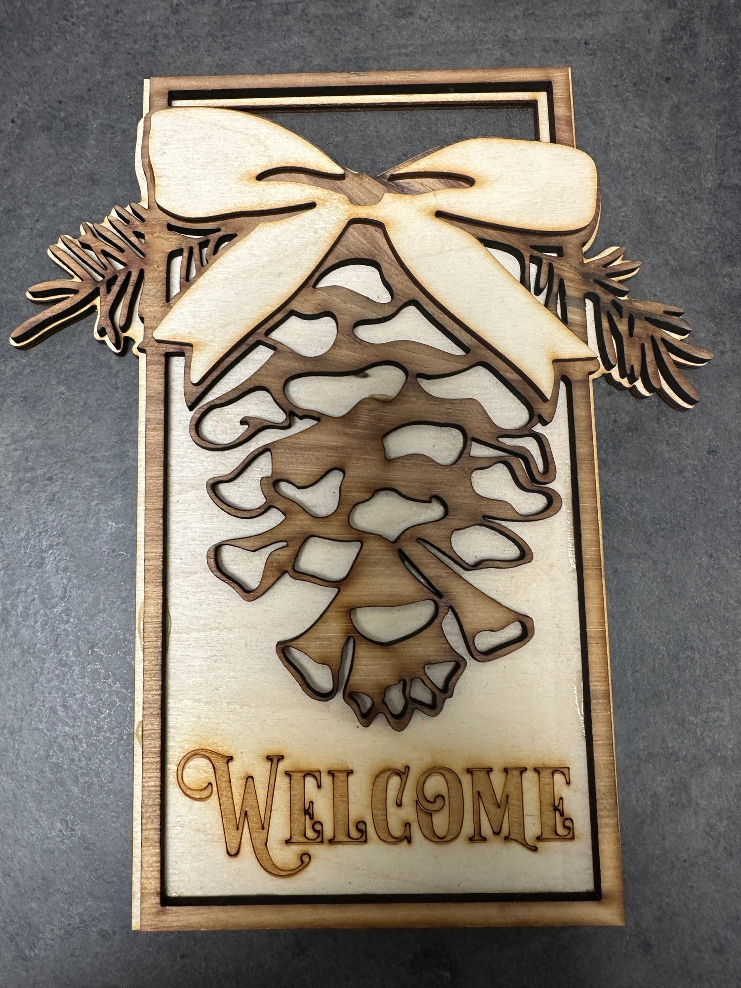 Pinecone Laser Engraved Welcome Sign