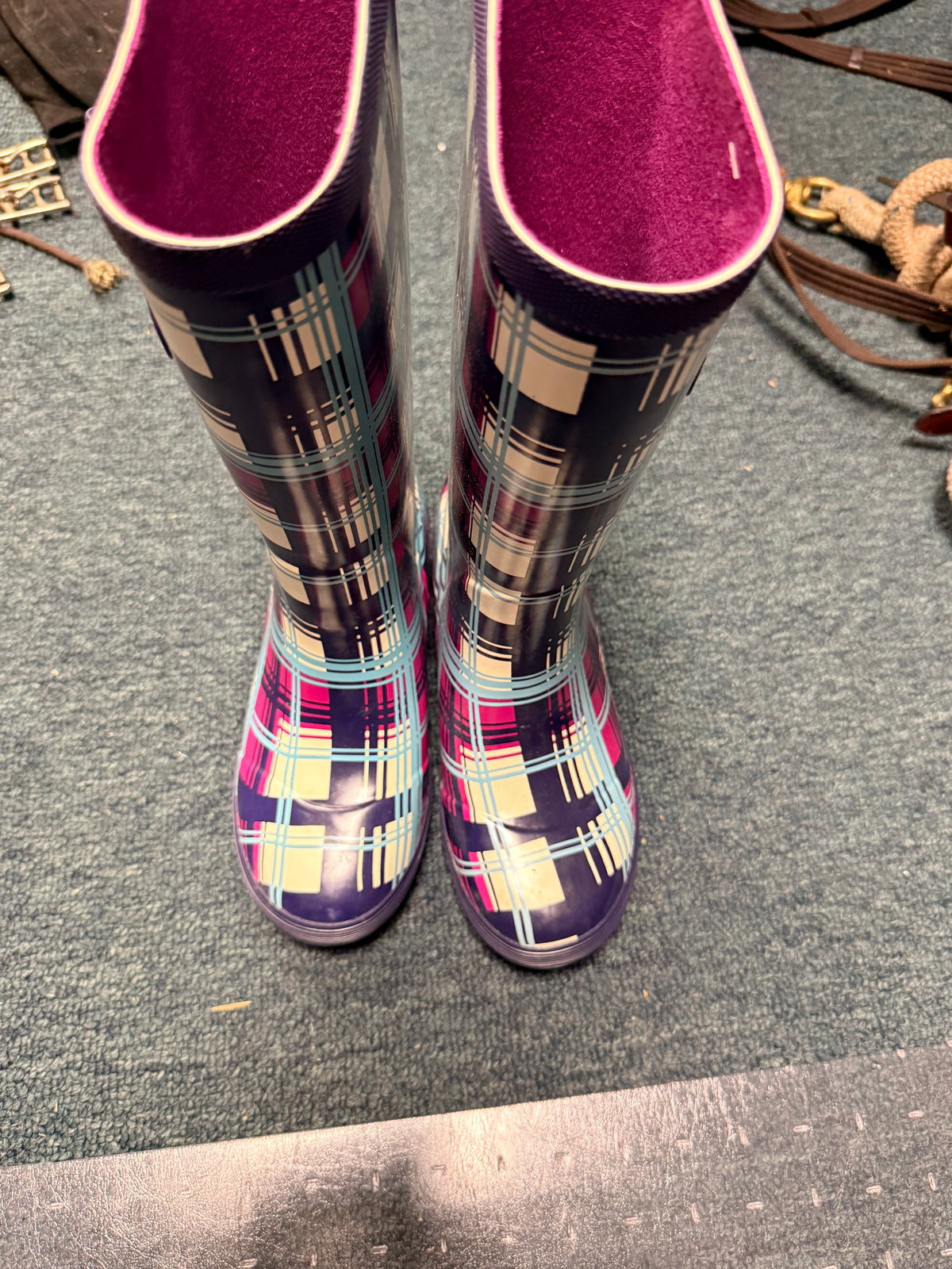 3 Child LL Bean Rain / Muck boots Purple Blue plaid
