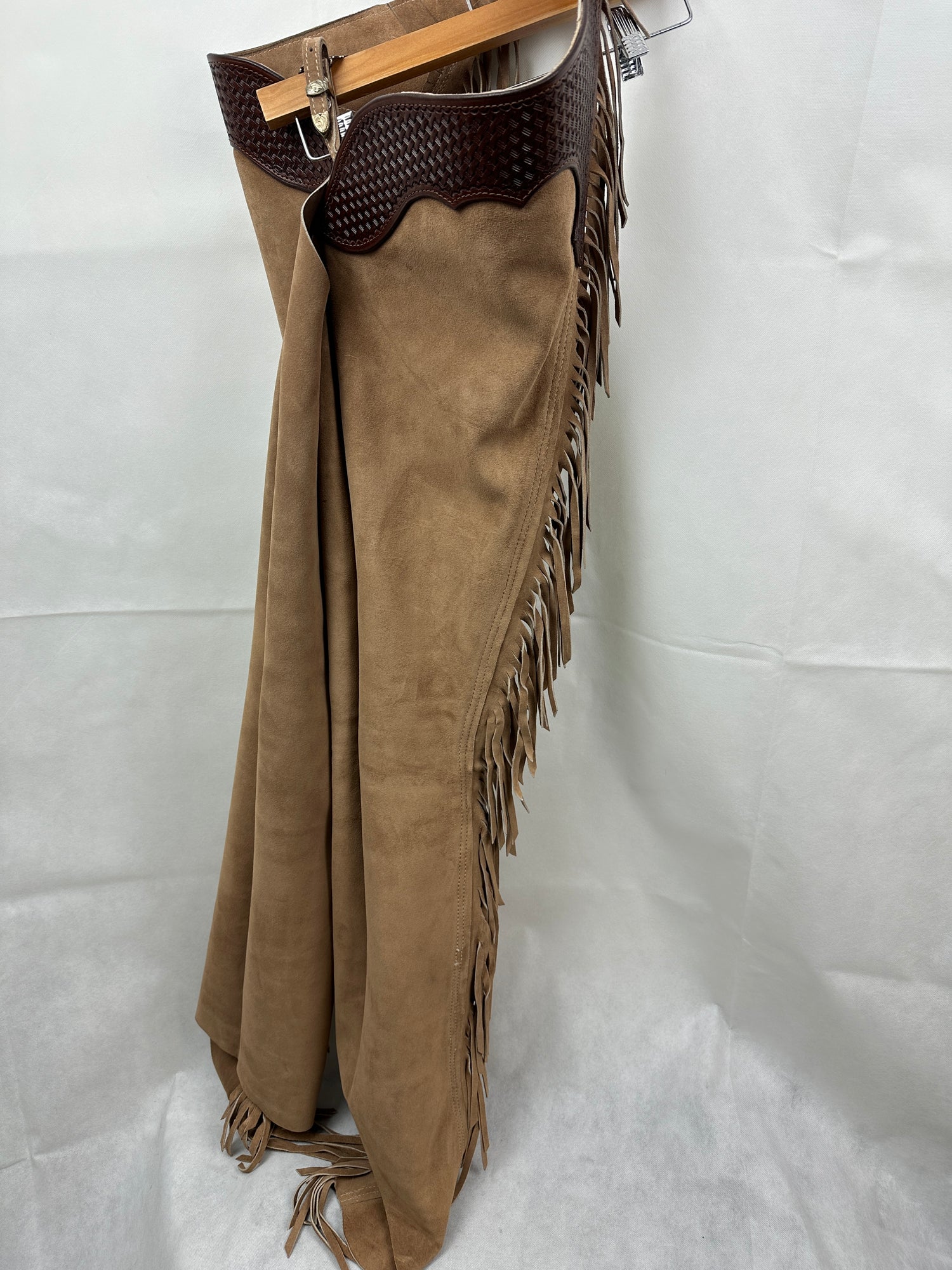 Western Show Chaps in Tan with Leather and Silver Size 34-36