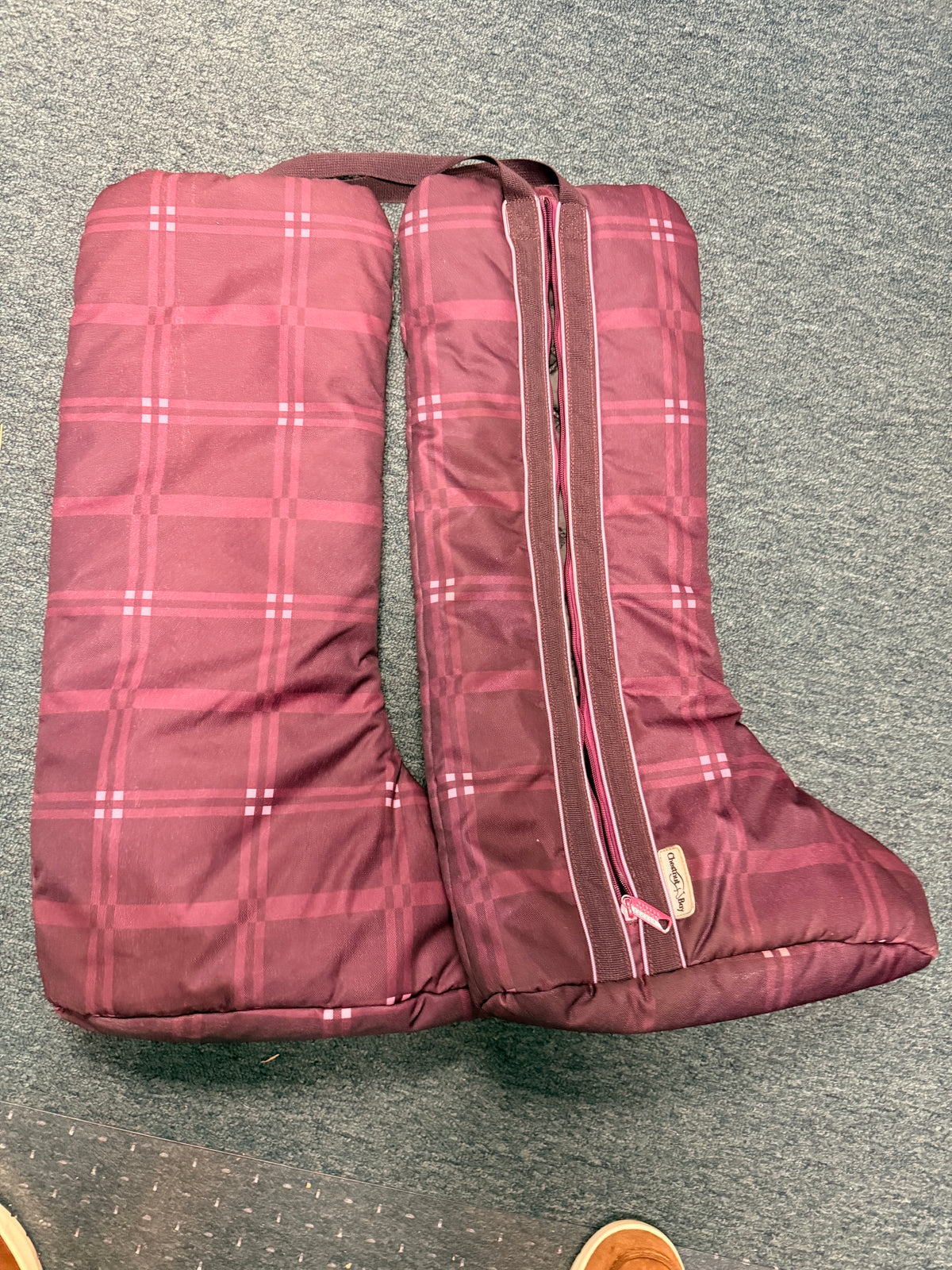 Chestnut bay purple plaid tall boot bag
