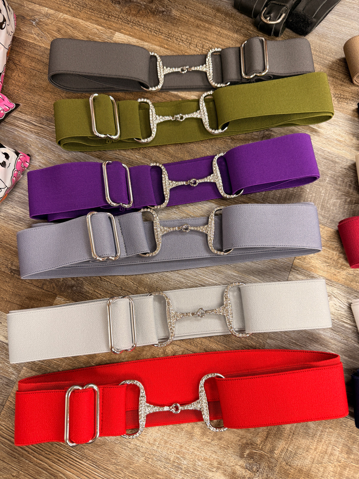 Rhinestone Snaffle bit elastic Women's belt assorted colors