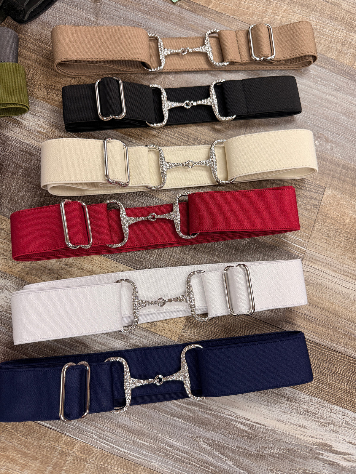 Rhinestone Snaffle bit elastic Women's belt assorted colors