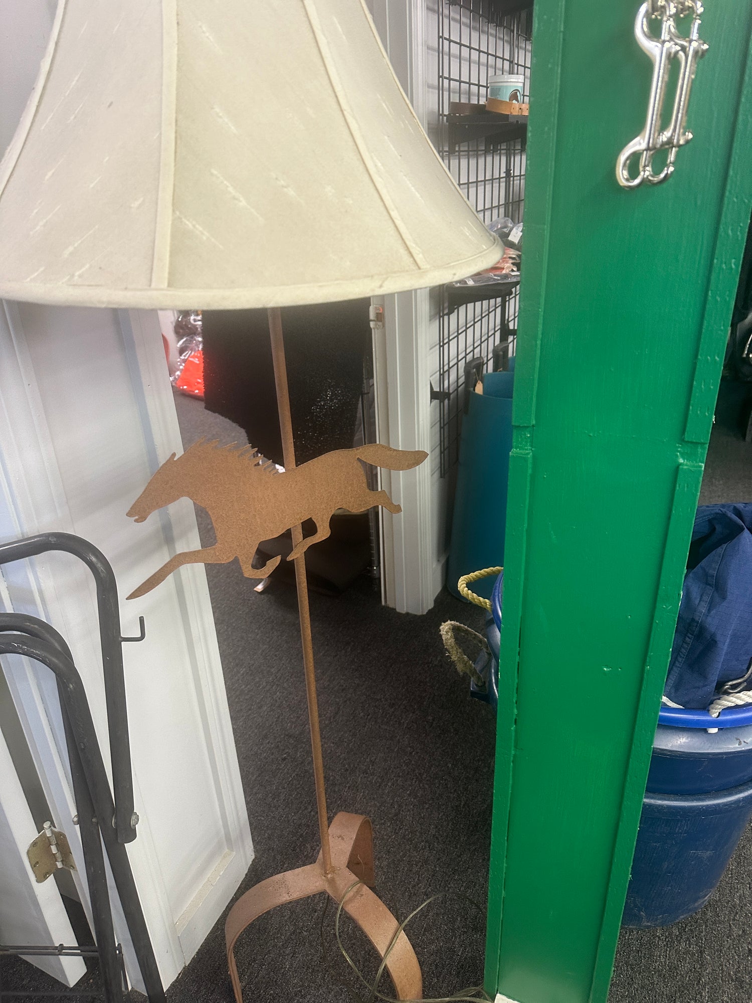 Metal rust finish horse floor lamp with shade