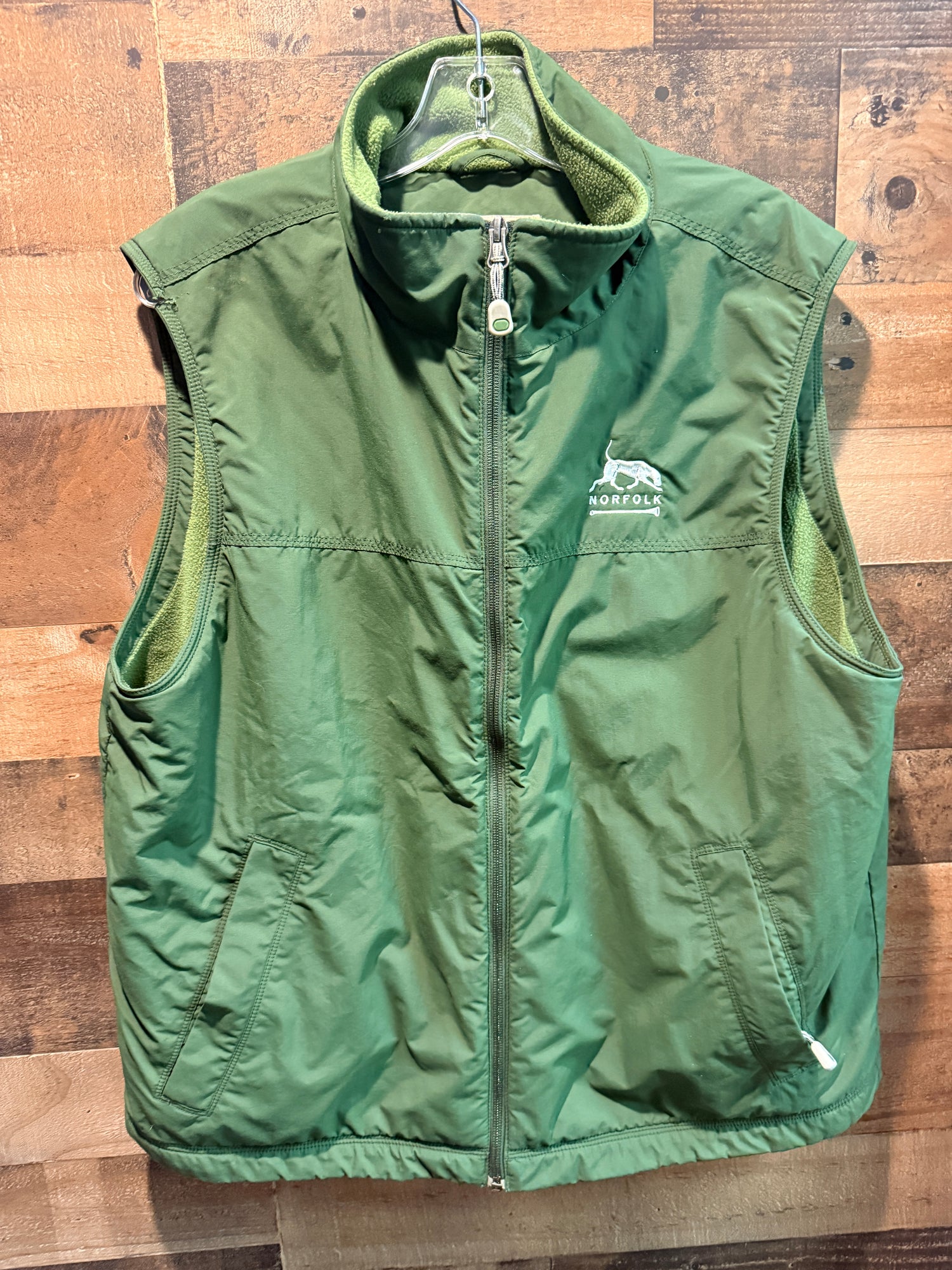 L Men's LL Bean Green Vest lined * Norfolk Hunt Club