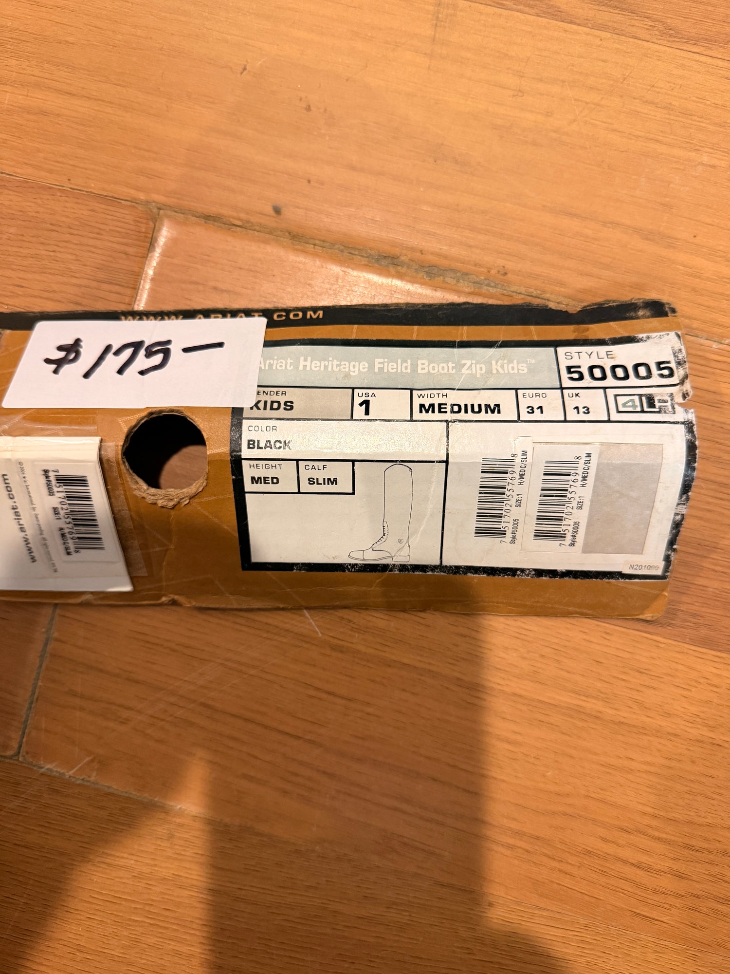 1 youth Ariat Heritage Field Boot zip Kids width Med.