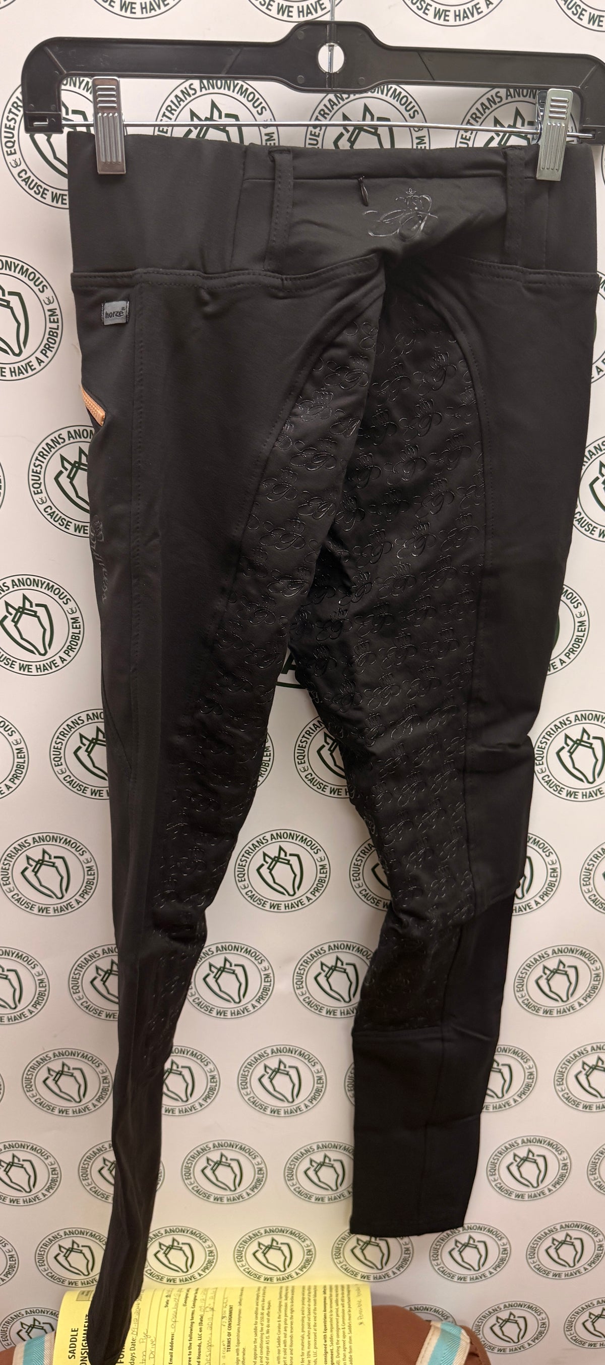 24 Horze Black Riding Tights rose gold full seat silicone