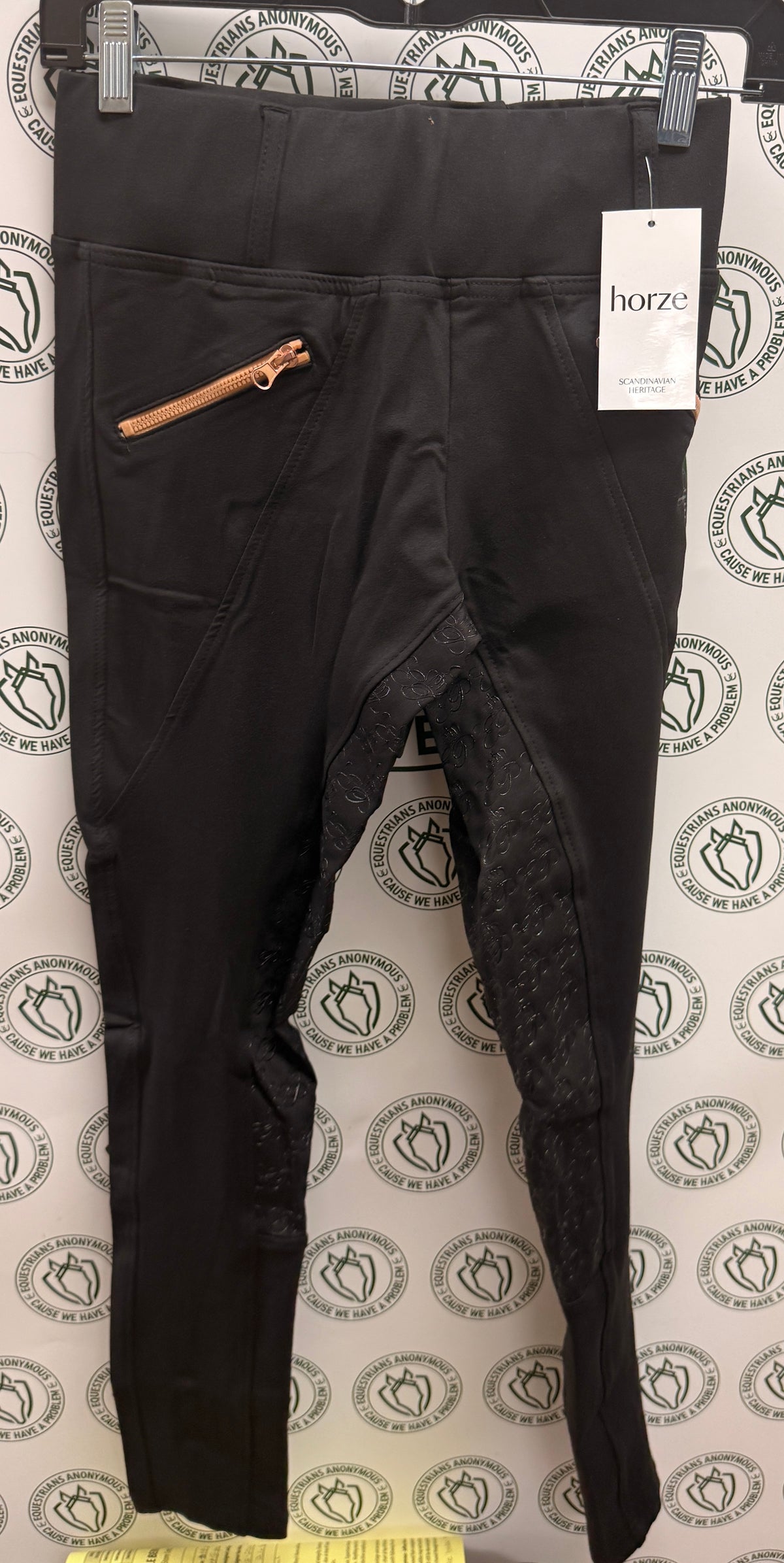 24 Horze Black Riding Tights rose gold full seat silicone