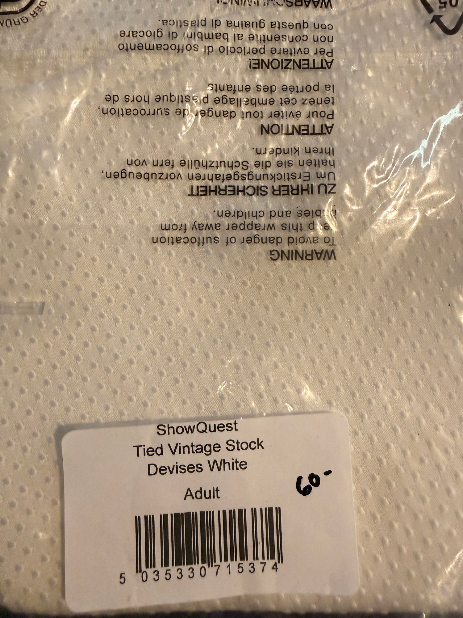 Show Quest Tied Vintage Stock Devises White Adult