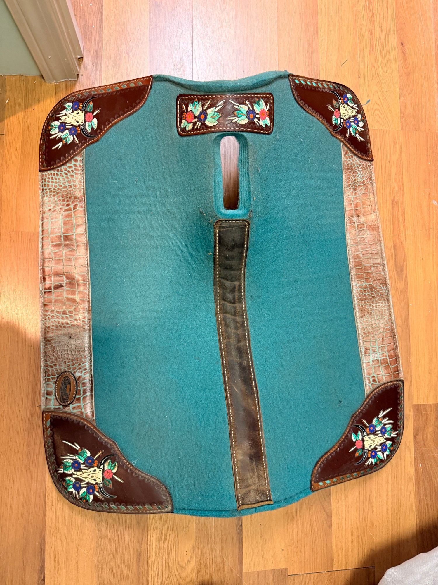 Western Saddle Pad Turquoise and Leather