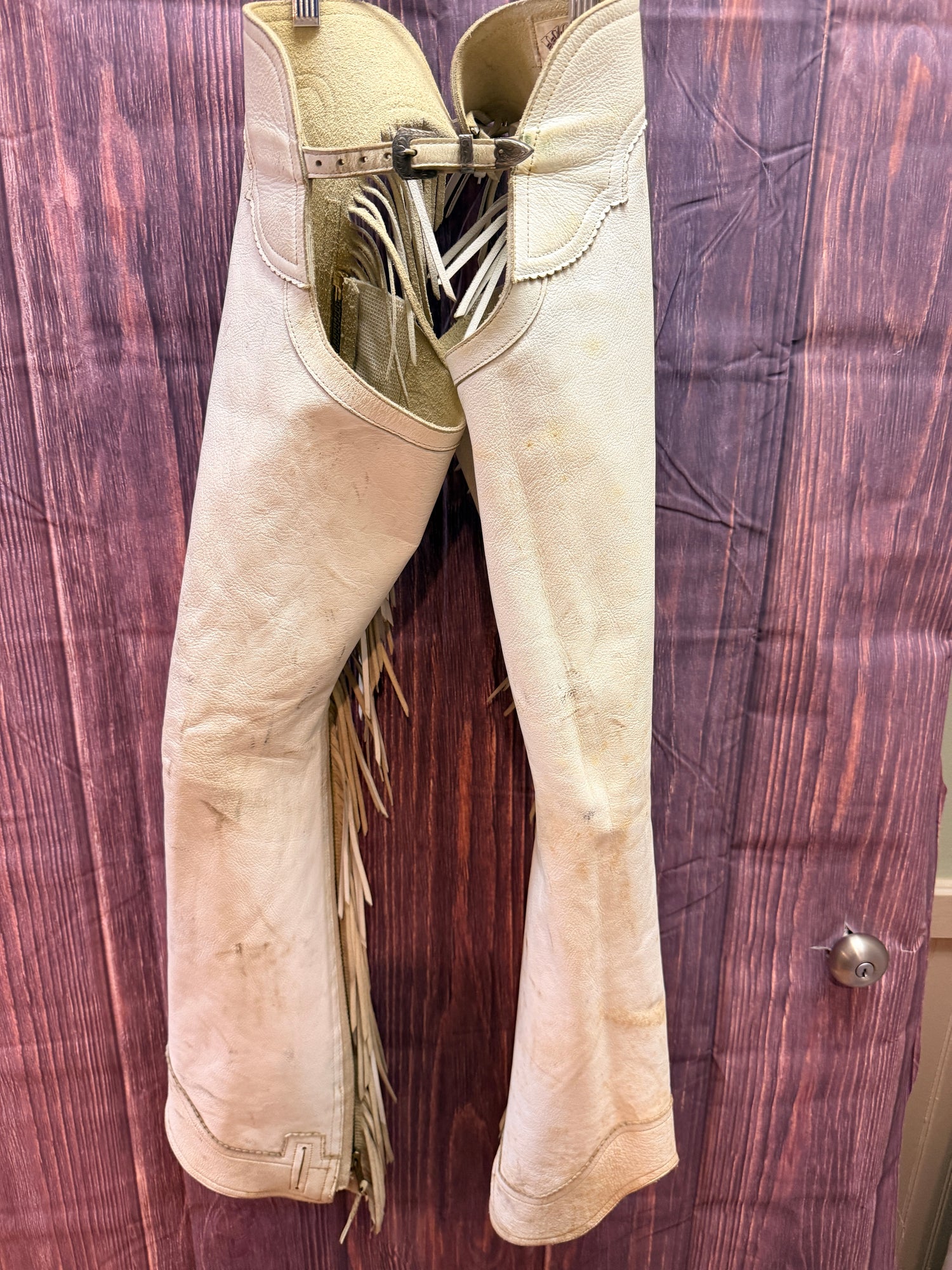 Small Children's White Leather Chaps with Fringe by Woods