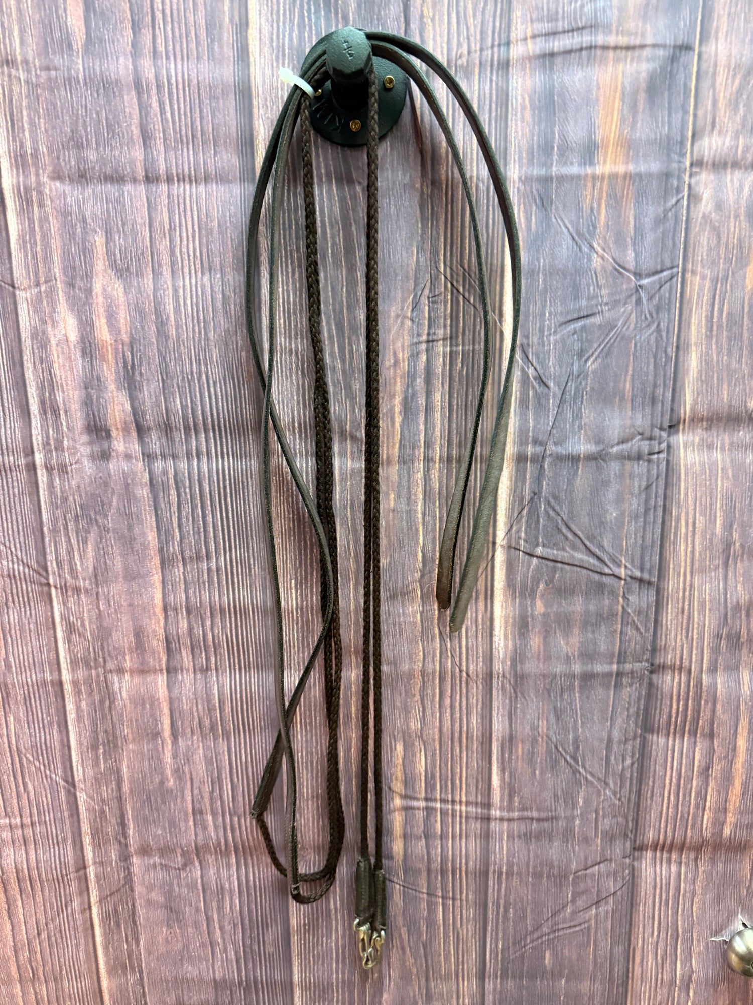 Draw Reins Brown Havana Leather and Brown Cotton rope w/ clips