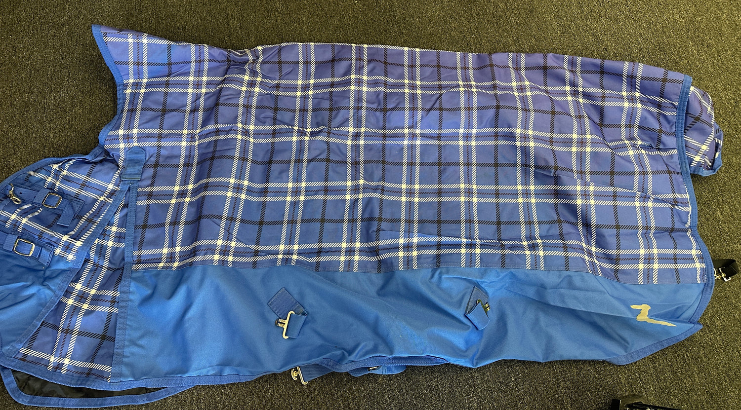 78 Horze Blanket Mid Weight Blue Plaid High Neck Wither relief