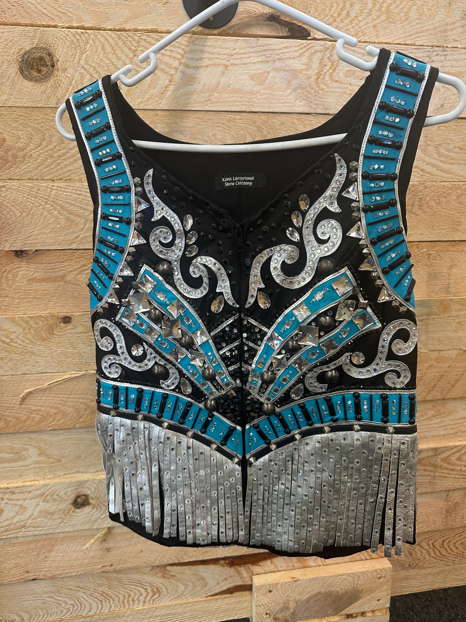 Kara Langeland Western Show vest - Teal, Black & Silver size Med.