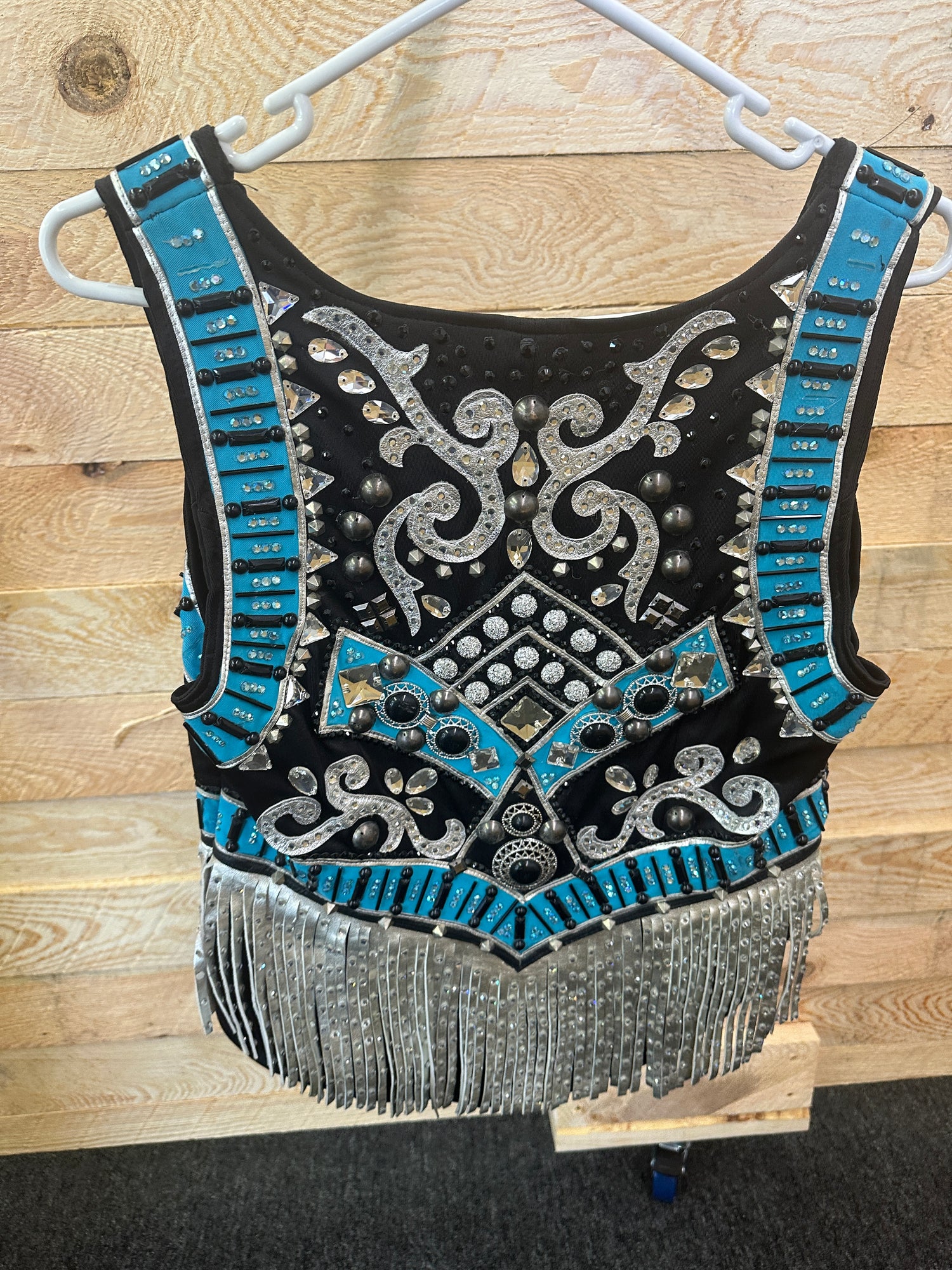 Kara Langeland Western Show vest - Teal, Black & Silver size Med.