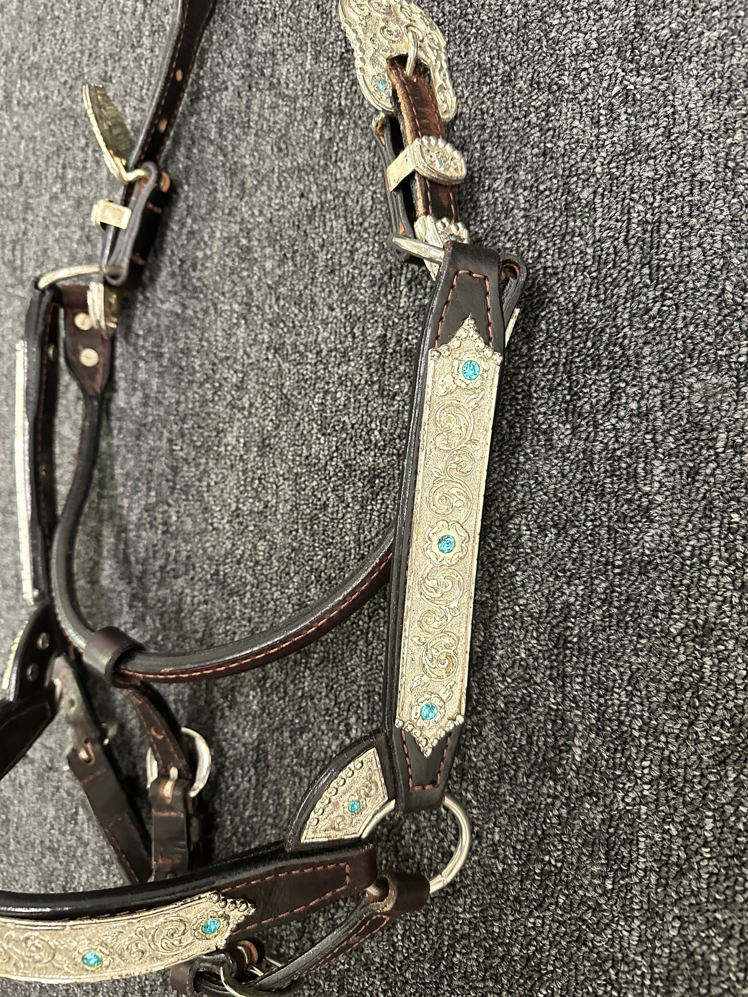 Billy Royal Western Show Halter with Teal Crystals - Size Horse