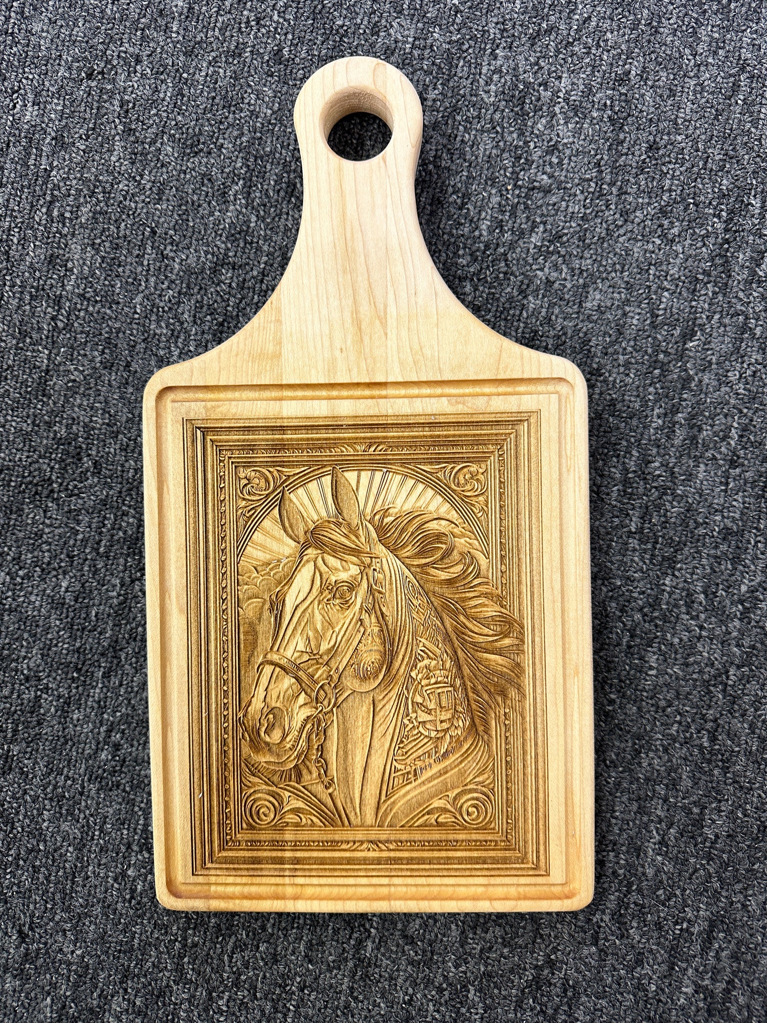 Cutting Board - Maple handle Board with Horse 3D Laser Engraving