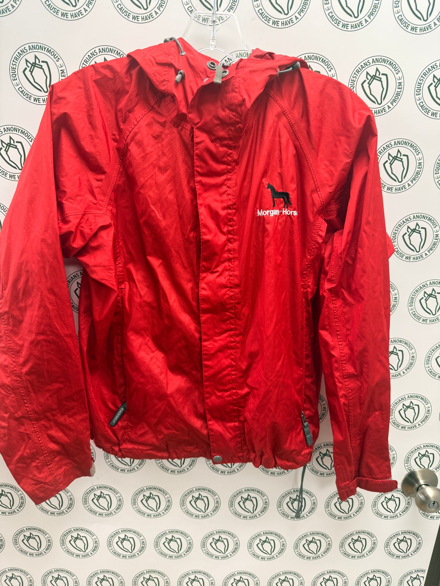XS Women's Landway outerwear Red Raincoat with Morgan Horse Embroidered