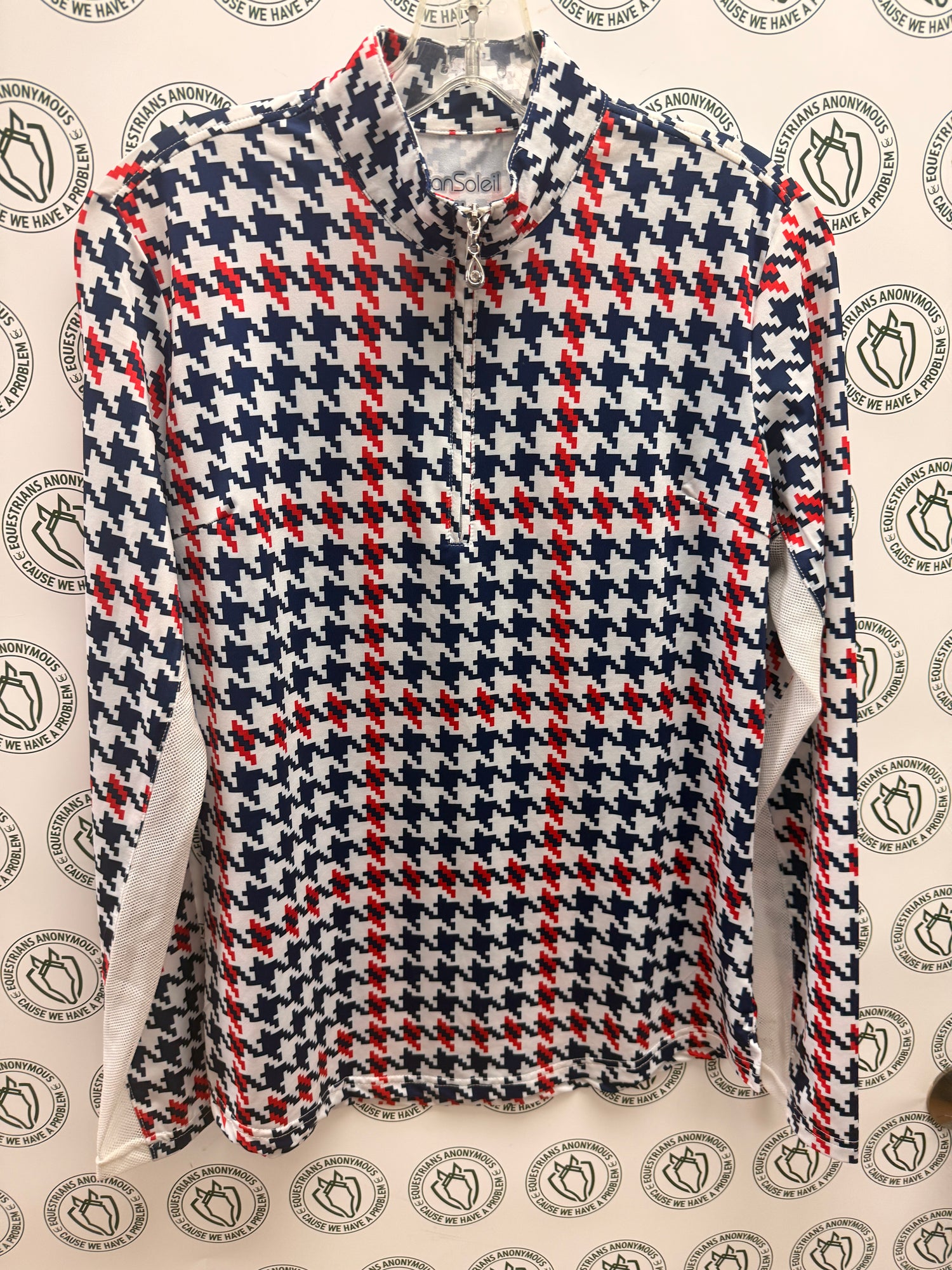 M San Soleil Red white and blue long sleeve riding shirt