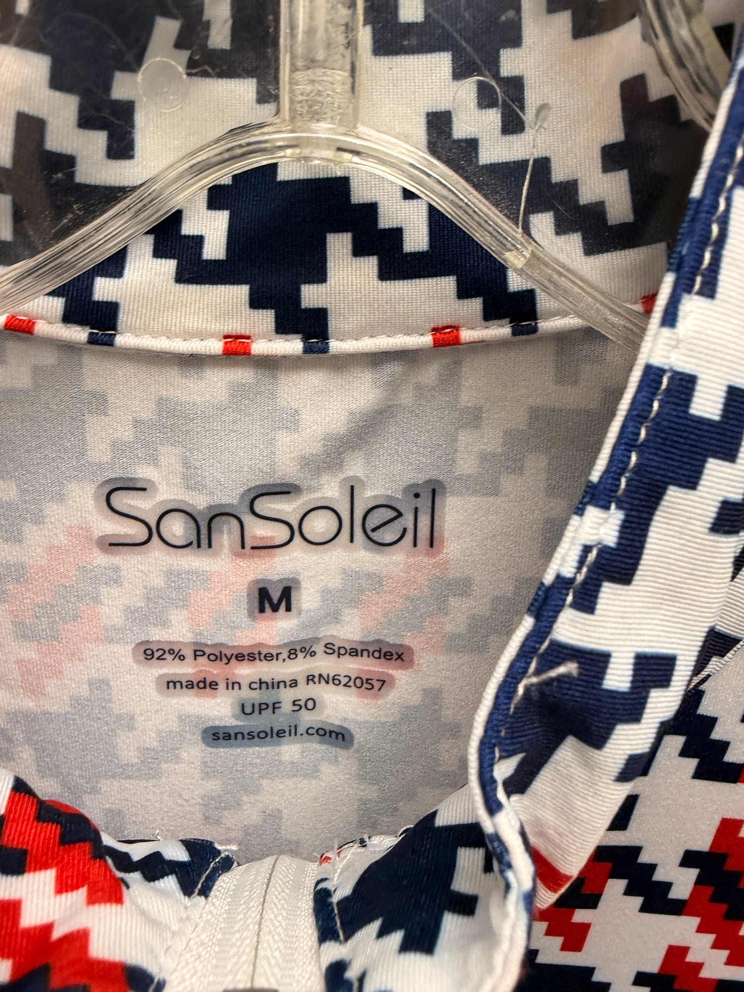 M San Soleil Red white and blue long sleeve riding shirt