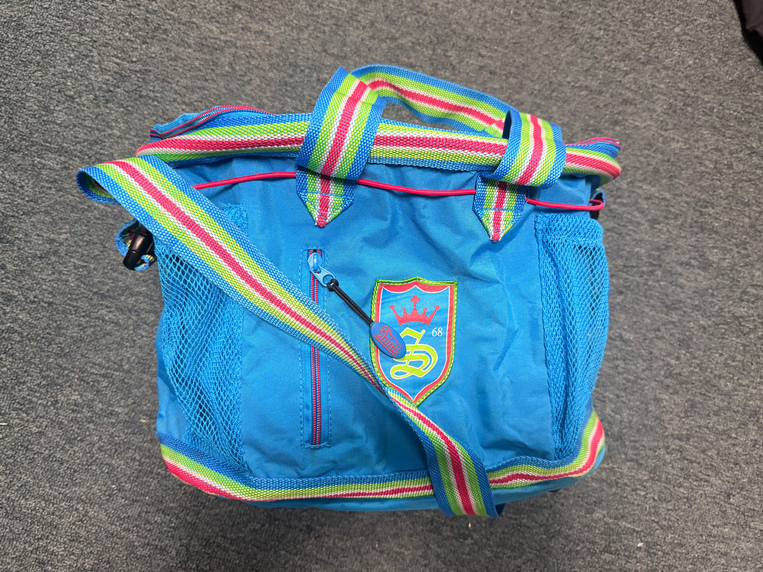 Shires Grooming tote sky blue green and pink zippered