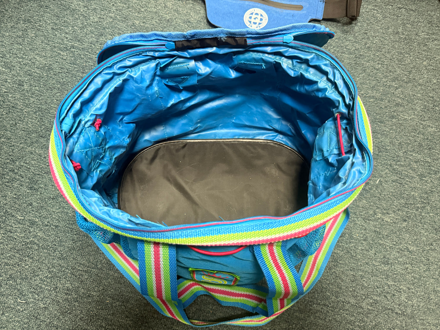 Shires Grooming tote sky blue green and pink zippered