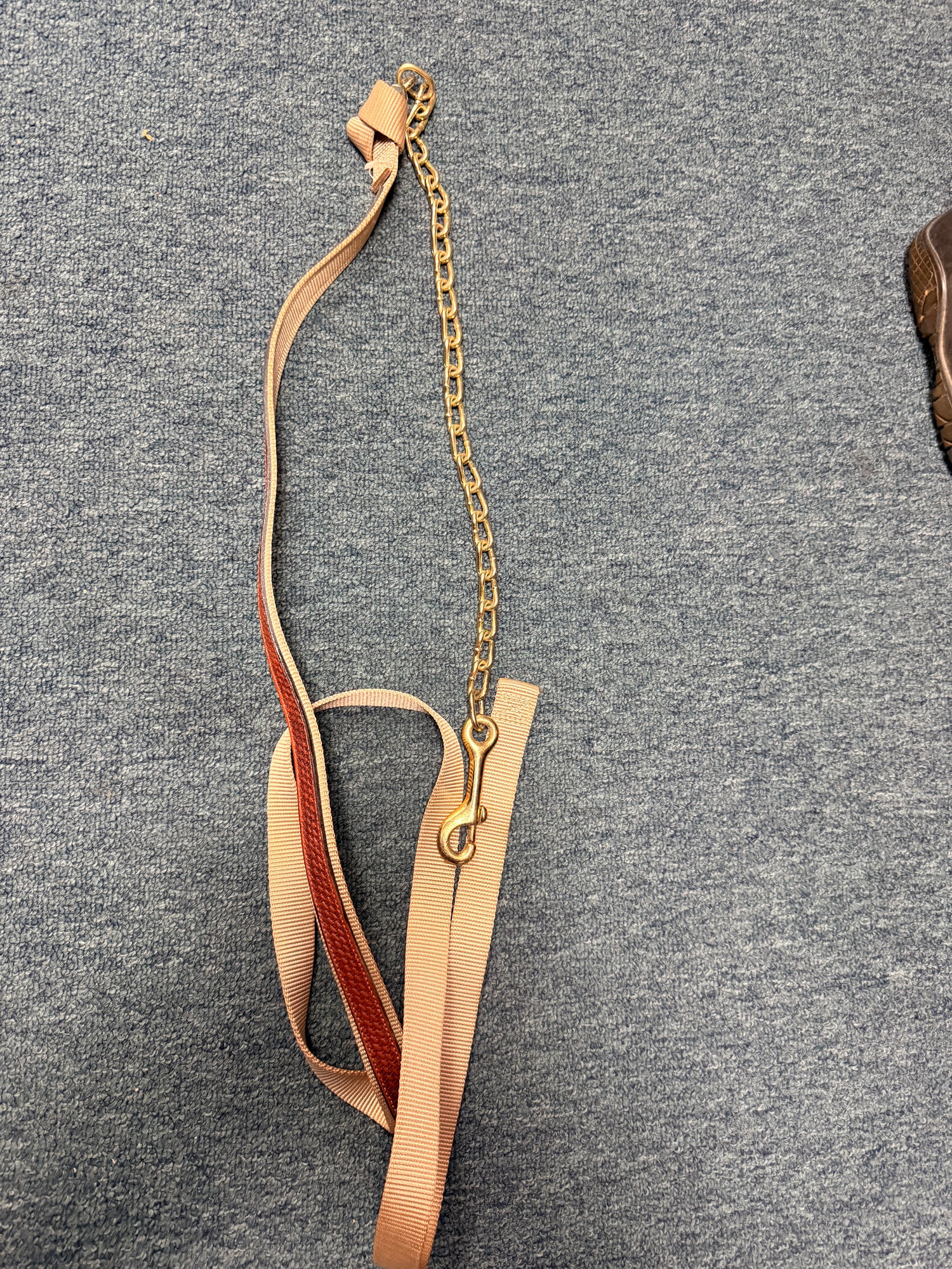 Horse Nylon and leather lead tan with gold chain