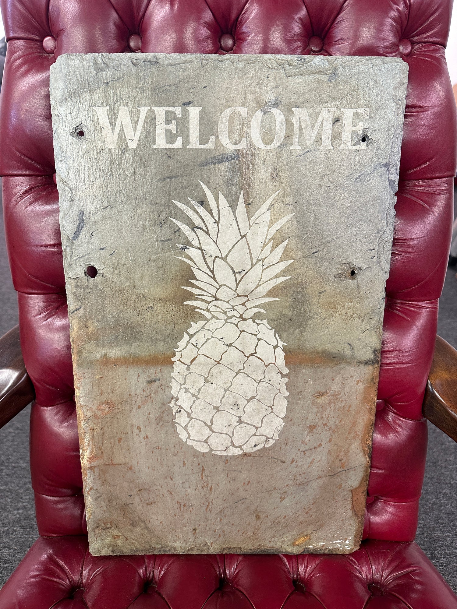 Slate Welcome with Pineapple Engraved on Slate