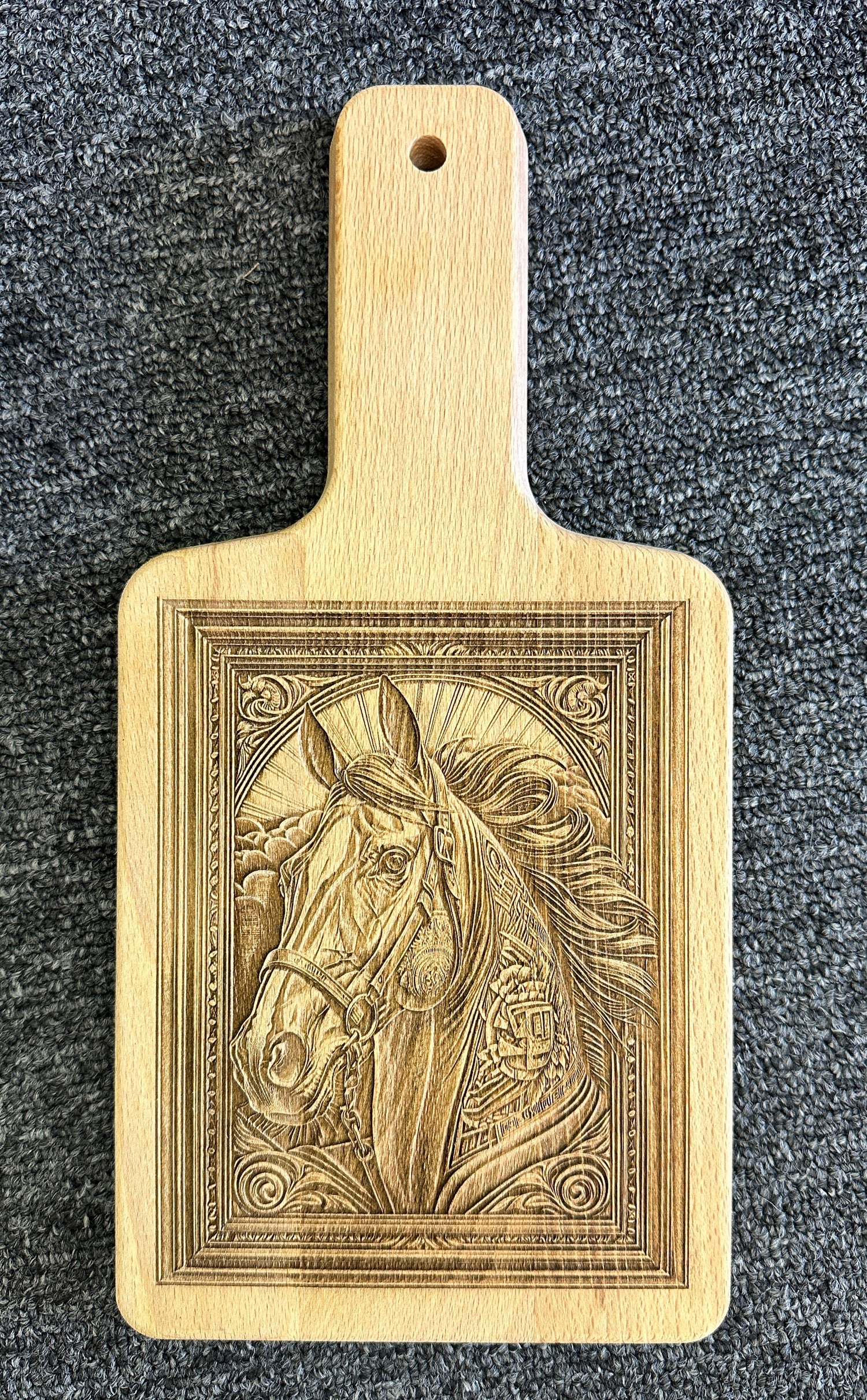 Cutting Board - Maple handle Board with Horse 3D Laser Engraving