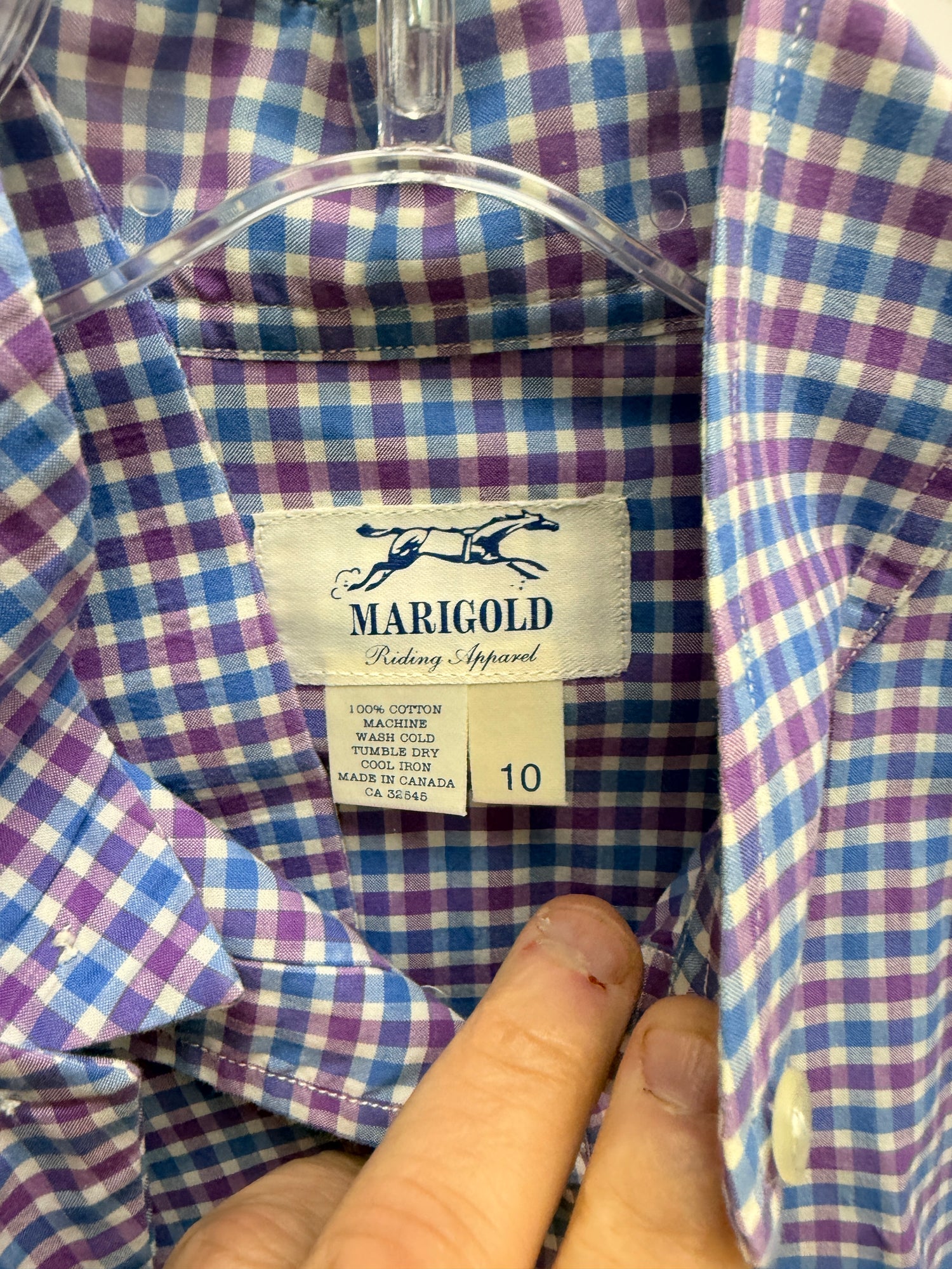 10 women's show shirt Merigold Purple Blue plaid