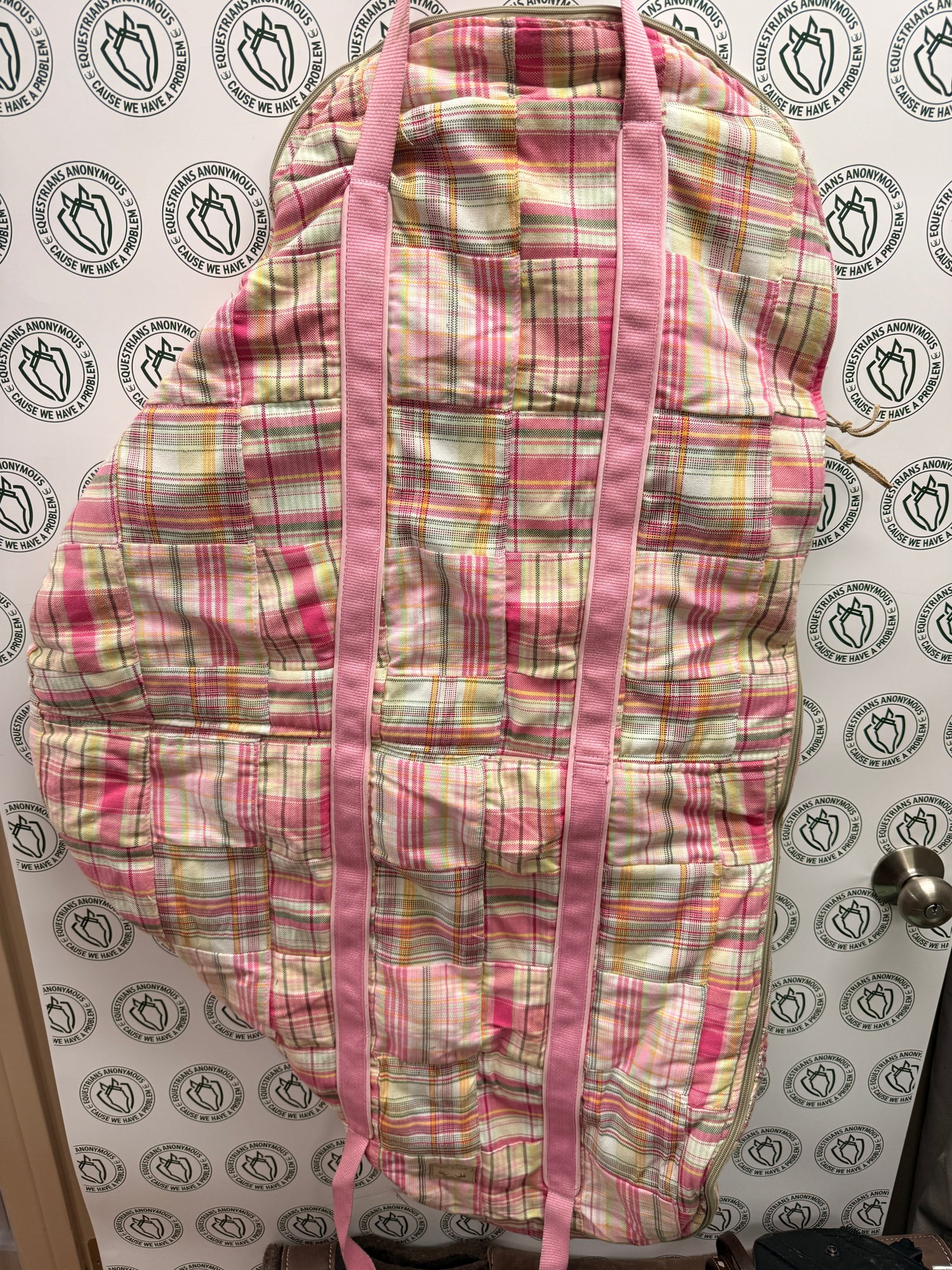 English saddle storage Pink Plaid padded