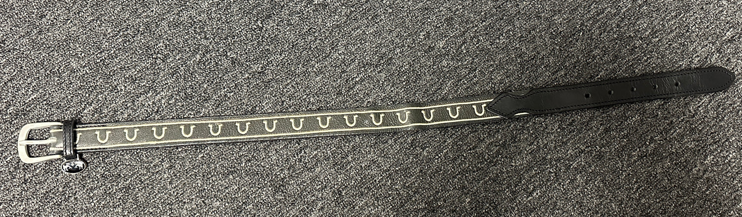 Black Leather Horseshoe Belt 22"-26"
