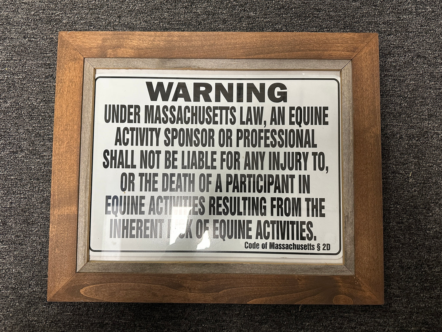 Framed Mass Equine Law sign