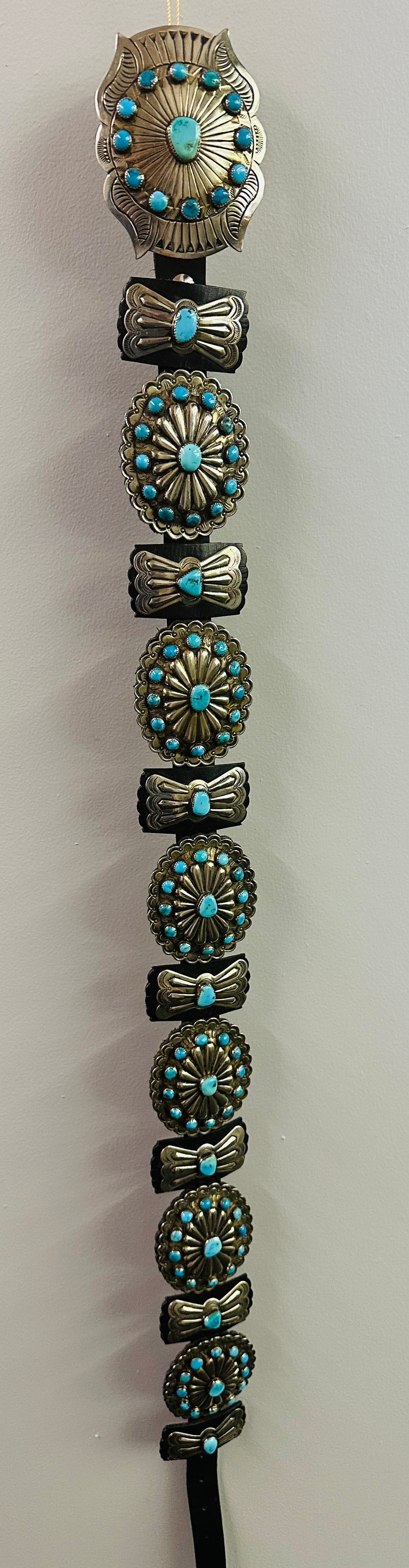 Silver Conchos with turquoise Belt Size 32 - 39