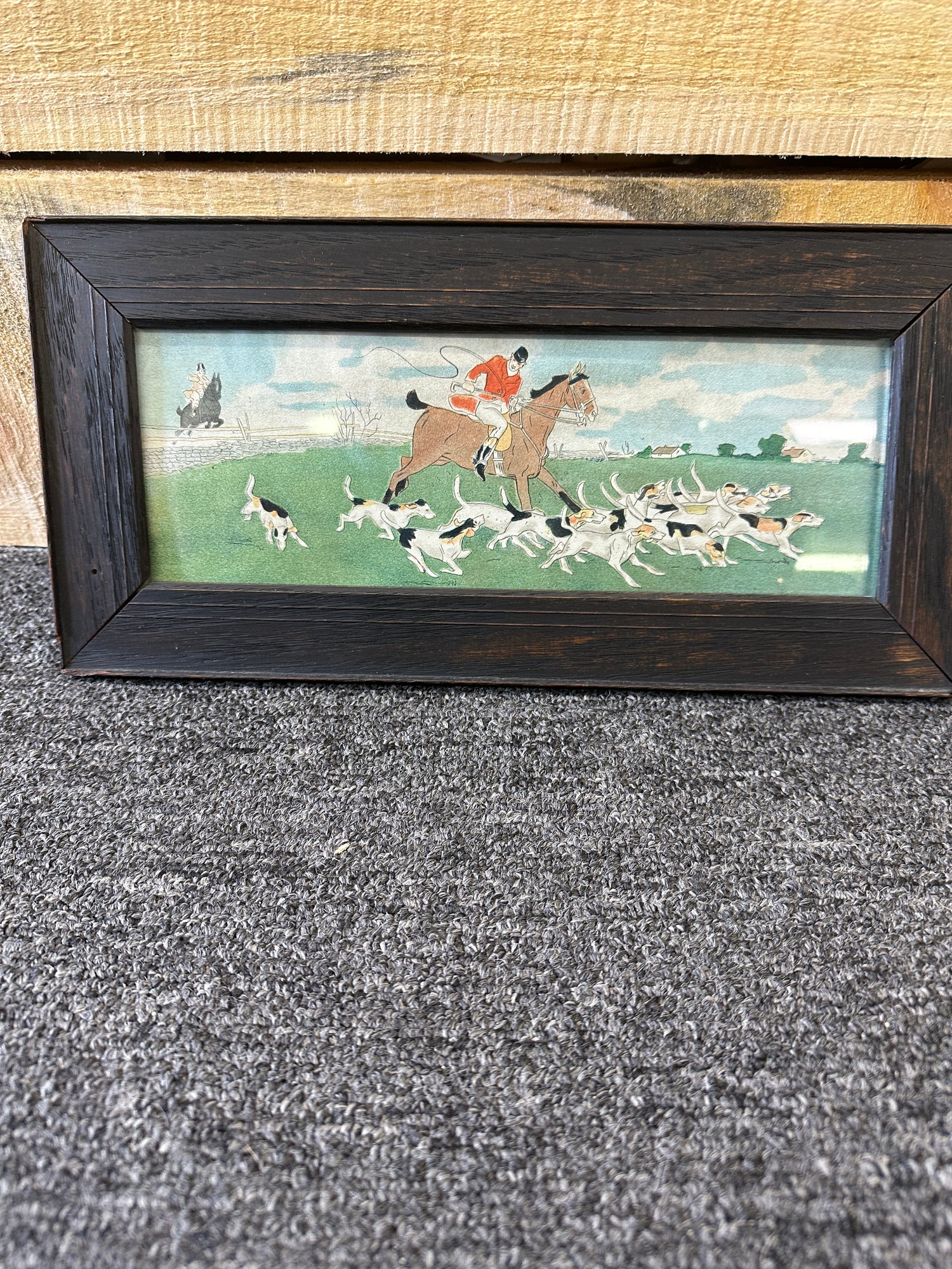 Watercolor Black Frame Field Hunters with hounds