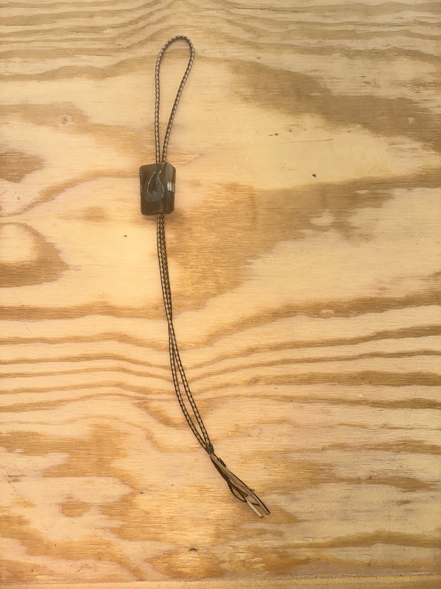 Horn and Silver on Gimp Bolo Tie