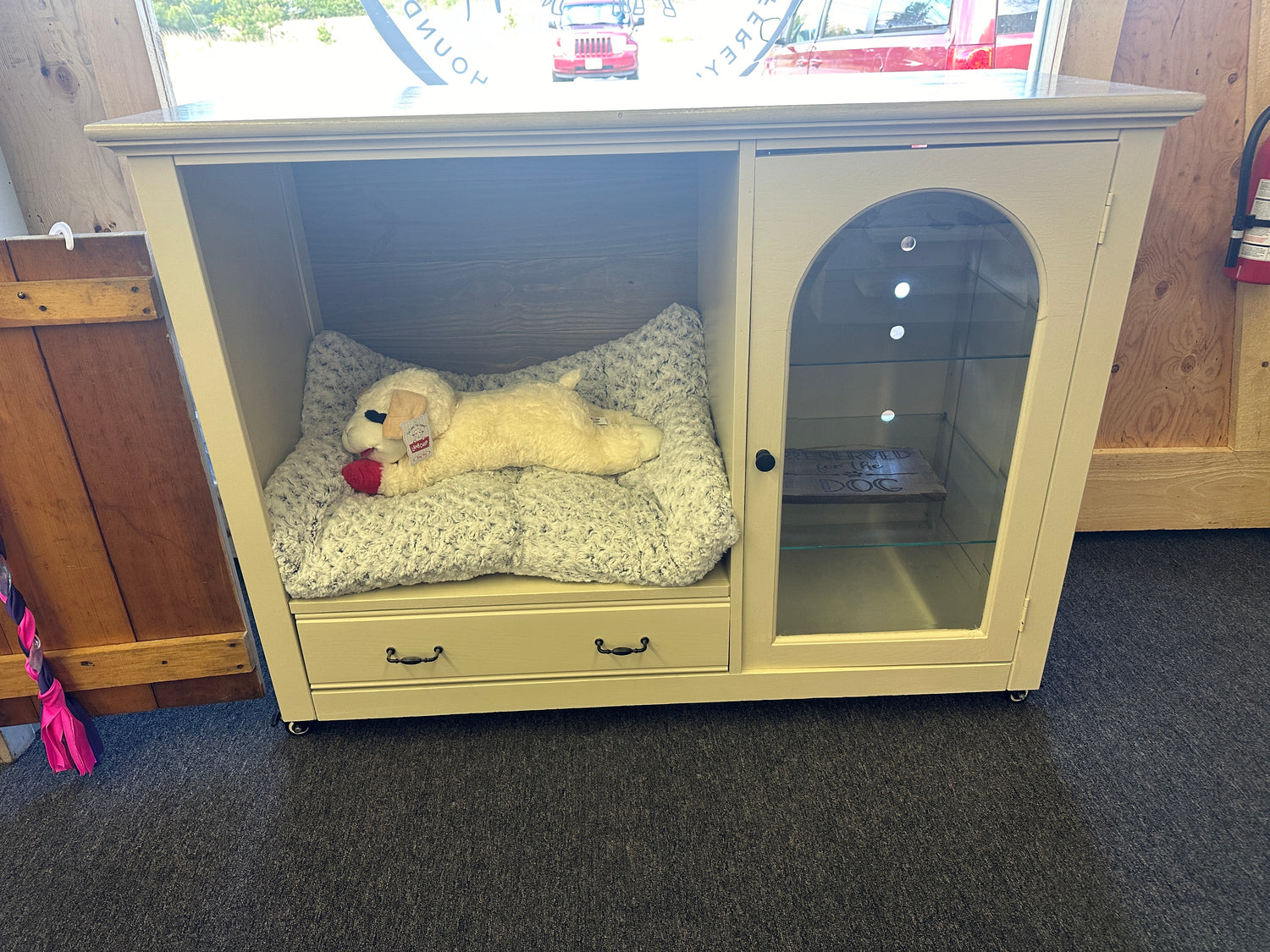 Tv Console Dog Bed with Bed and Sign