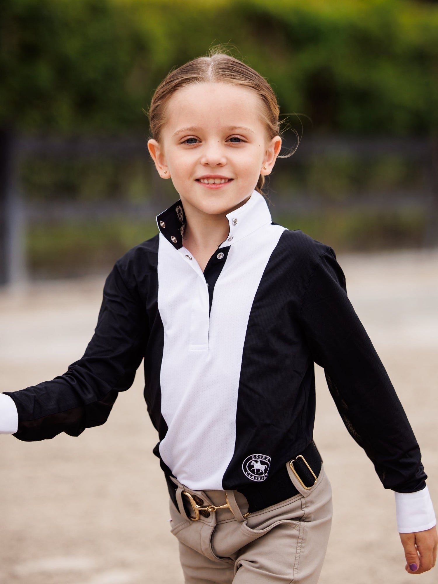 Girls "Luna II" Black Self-Trim Long Sleeve Performance Show Shirt