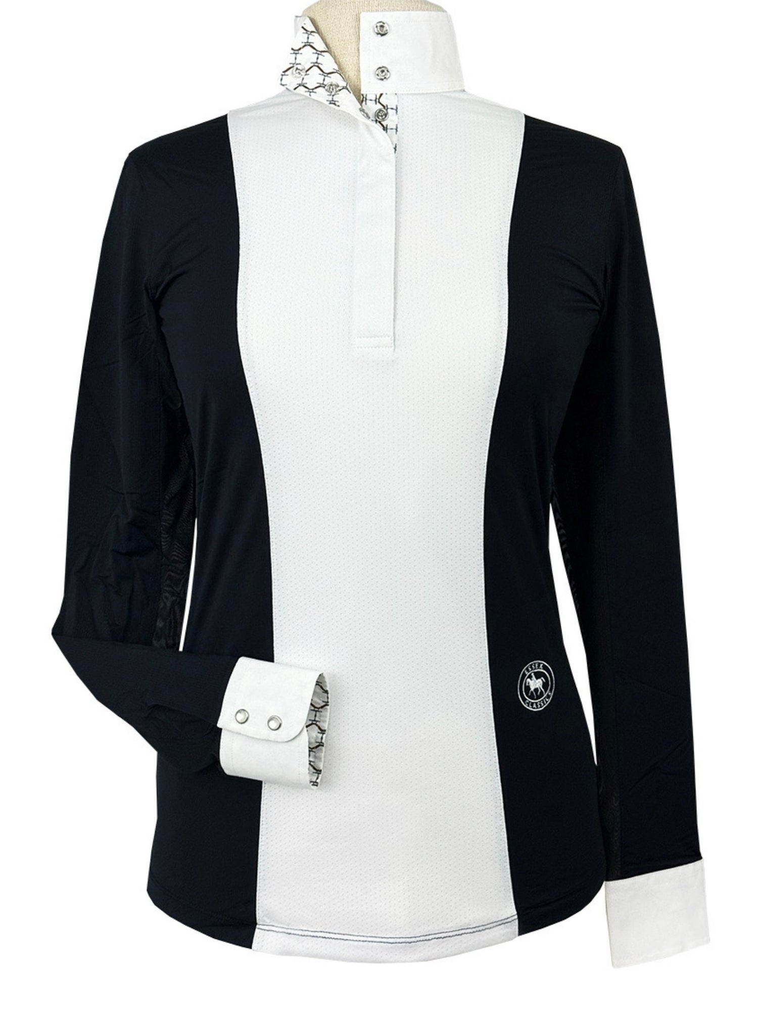 Ladies "Luna II" Black with Braided Reins & Bits Long Sleeve Performance Show Shirt